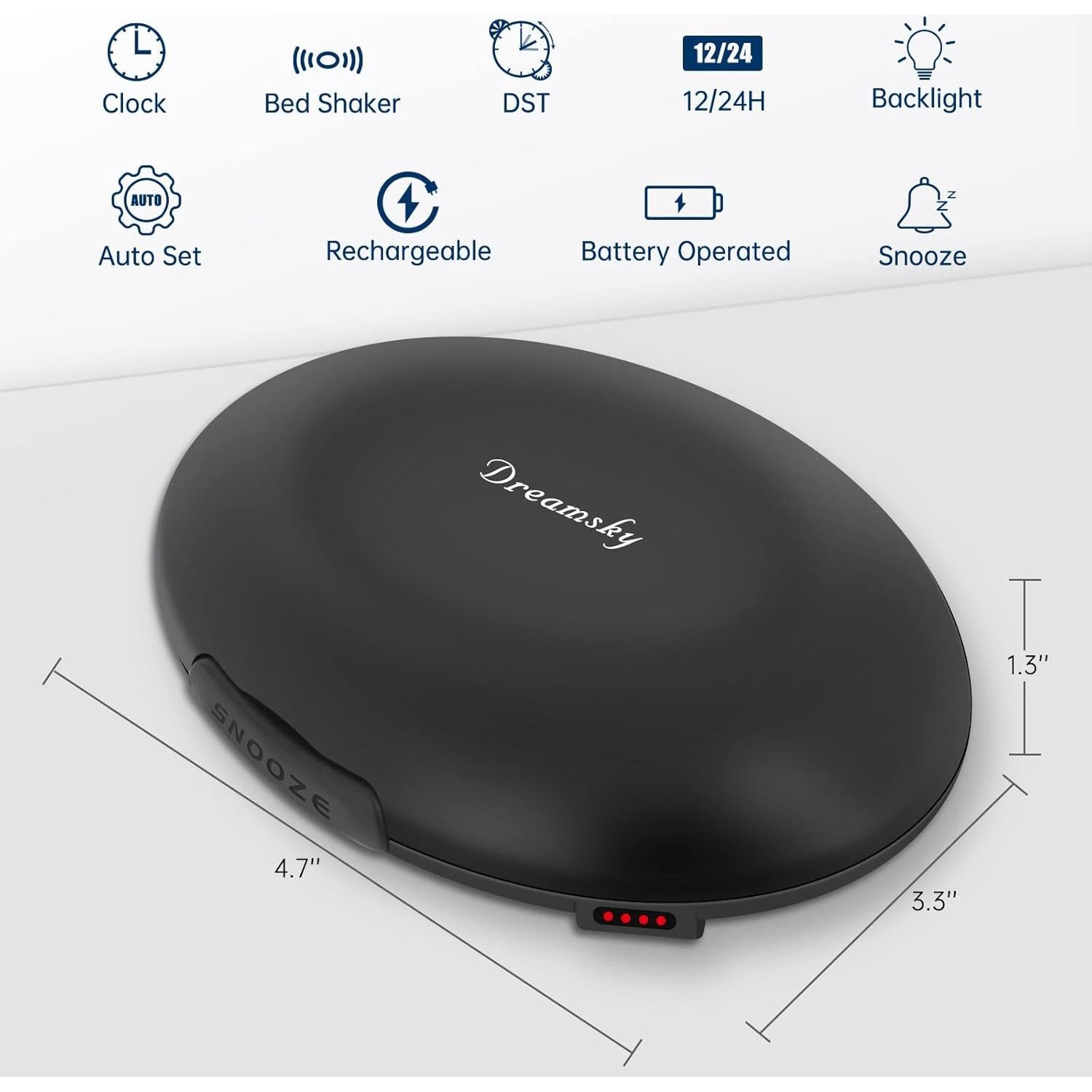 Reloj Despertador Vibrante DreamSky DS2202 Negro Portátil