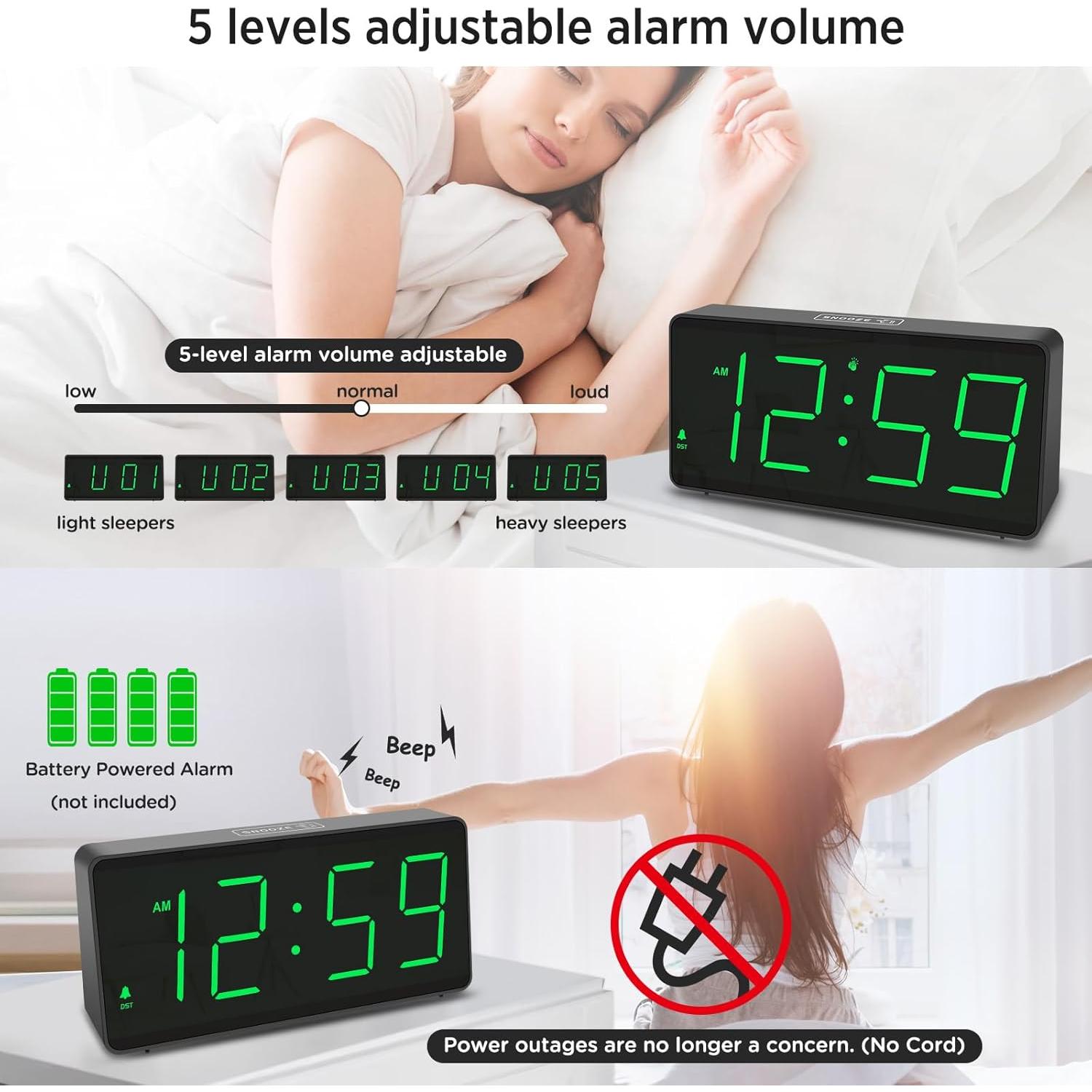Reloj Despertador Digital Peakeep con Números Grandes Verde