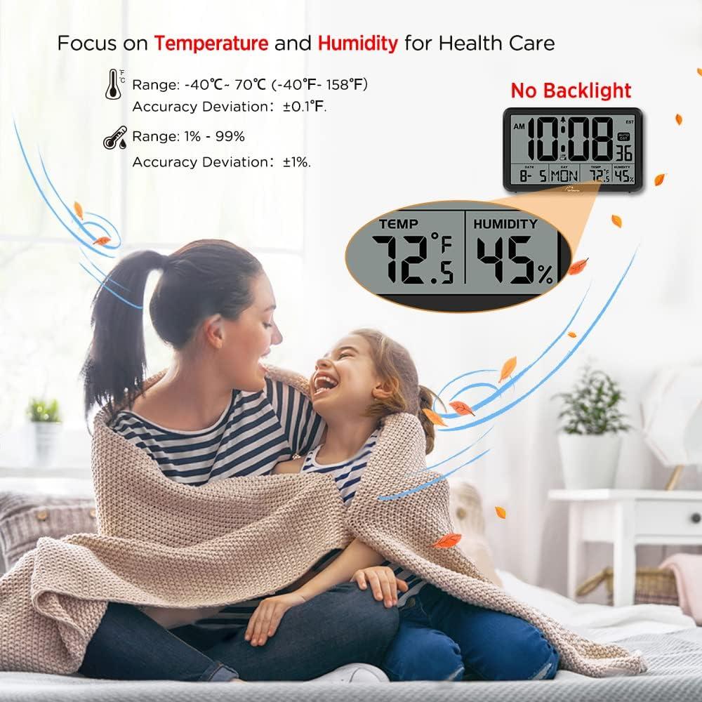 Reloj de Pared Digital WallarGe Negro con Temperatura y Humedad
