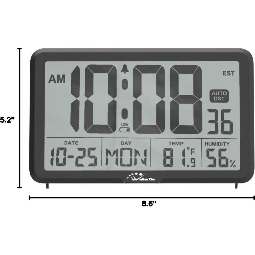 Reloj de Pared Digital WallarGe Negro con Temperatura y Humedad