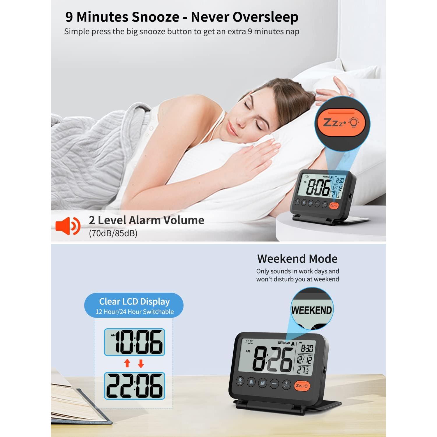 Reloj Despertador Digital MeesMeek Negro 10.16 cm LCD