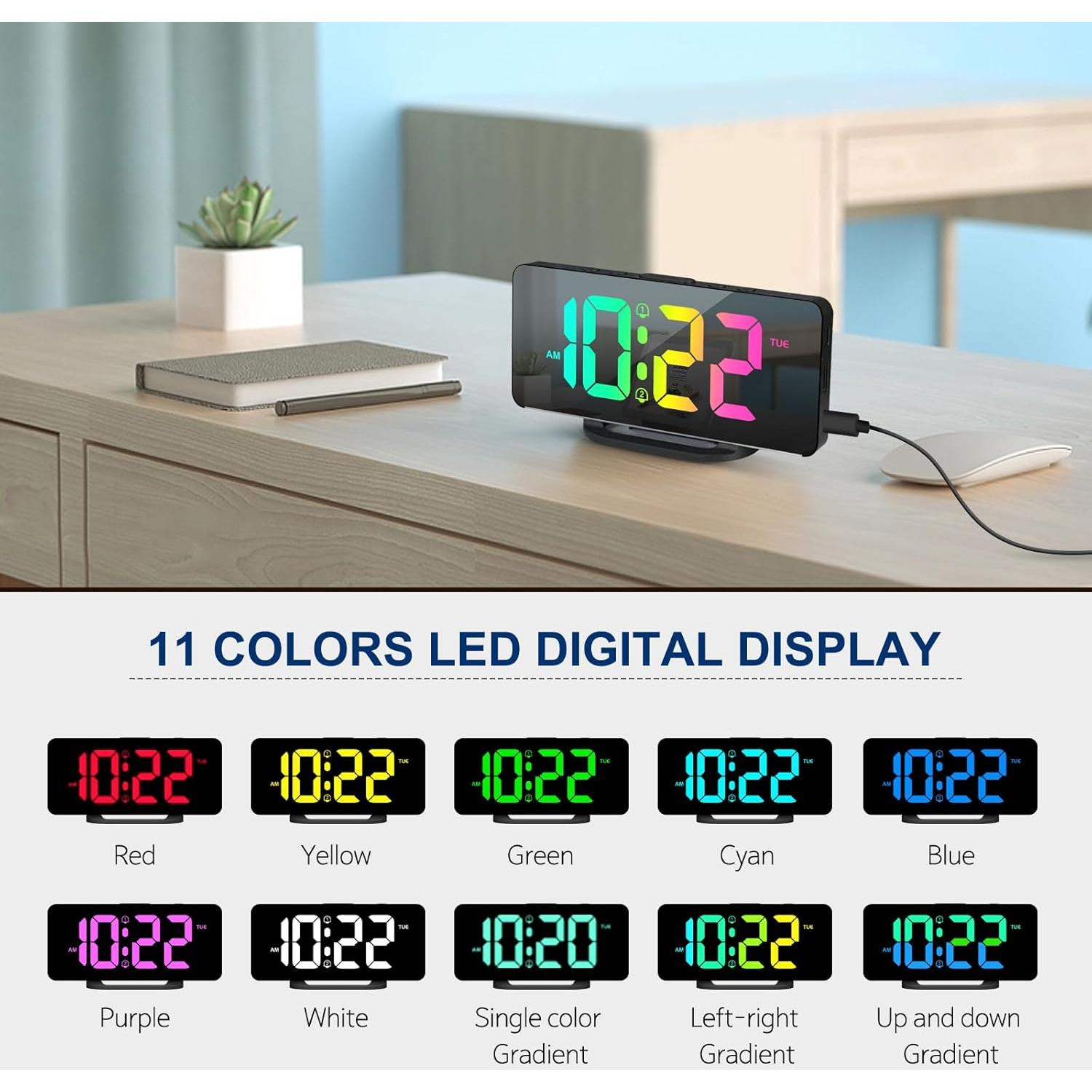 Reloj Despertador Digital Hournor LED 7" Negro con Luz Nocturna