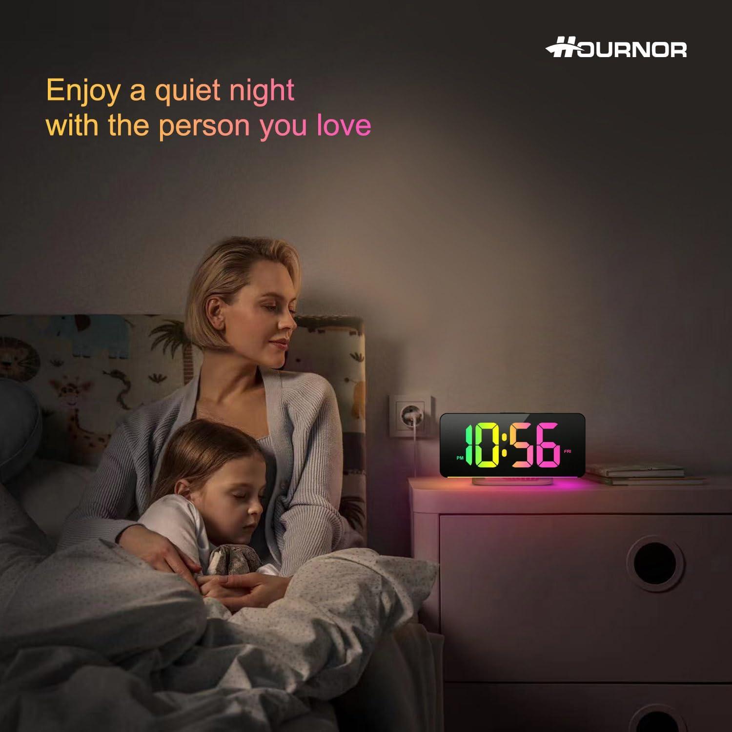 Reloj Despertador Digital Hournor LED 7" Negro con Luz Nocturna