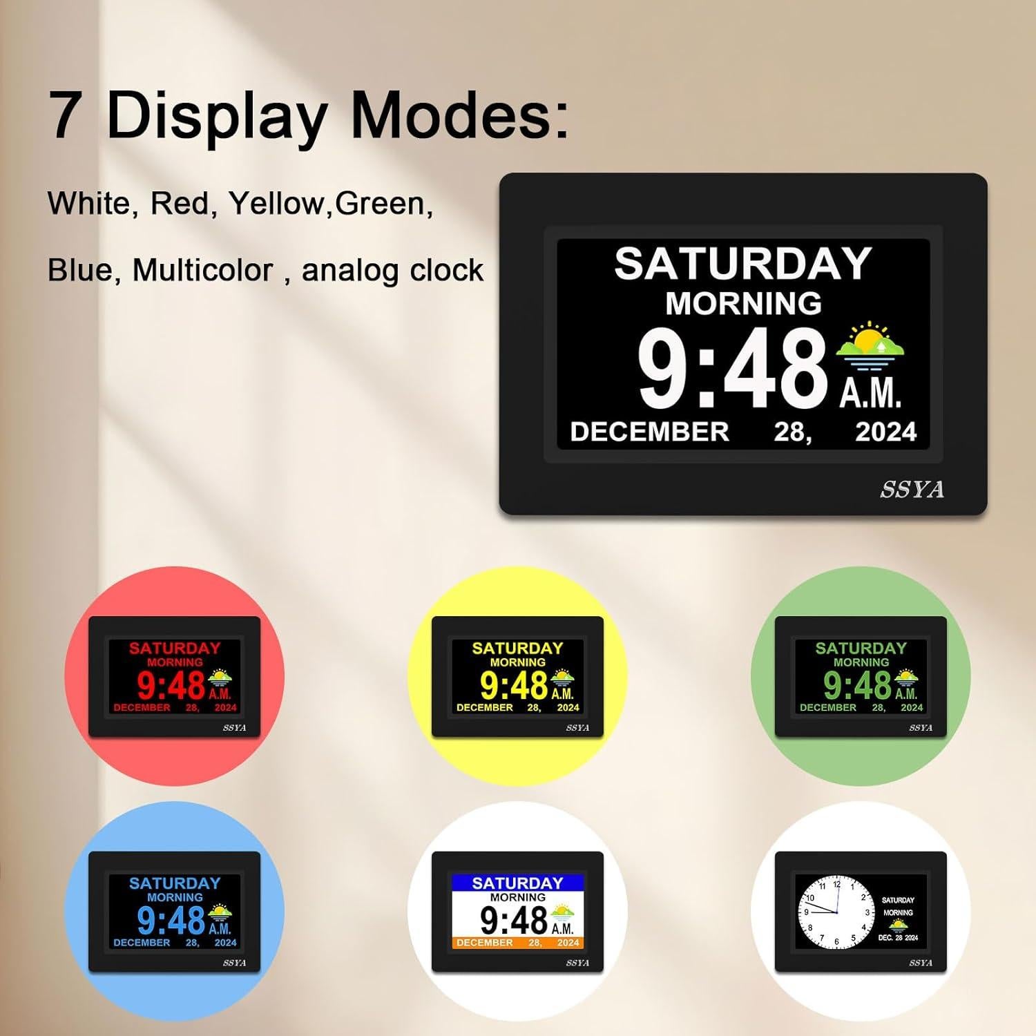 Reloj Digital Calendario SSYA 7" Pantalla Grande Alarma