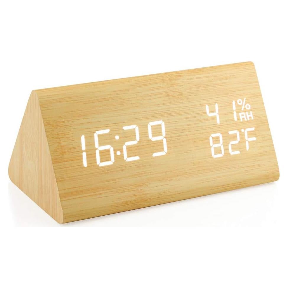 Reloj Despertador Digital OCT17 de Madera con USB y Control Voz
