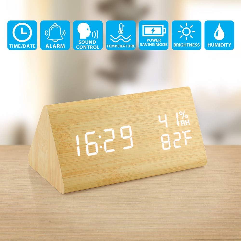 Reloj Despertador Digital OCT17 de Madera con USB y Control Voz