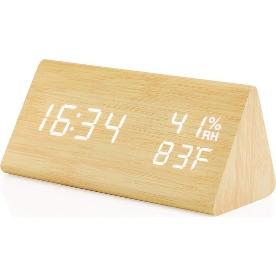 Reloj Despertador Digital OCT17 de Madera con USB y Control Voz