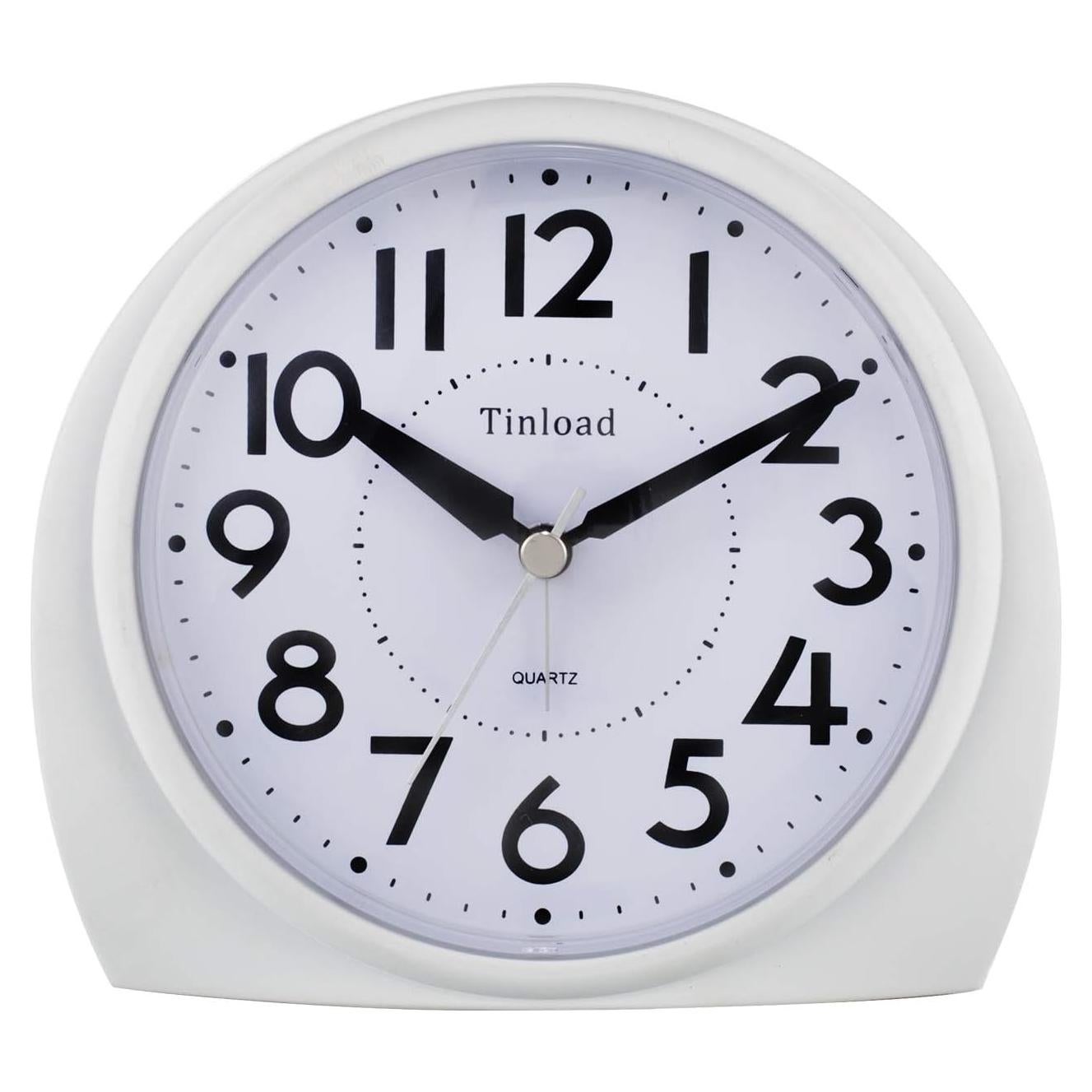 Reloj Despertador Analógico Tinload Grande Silencioso Blanco