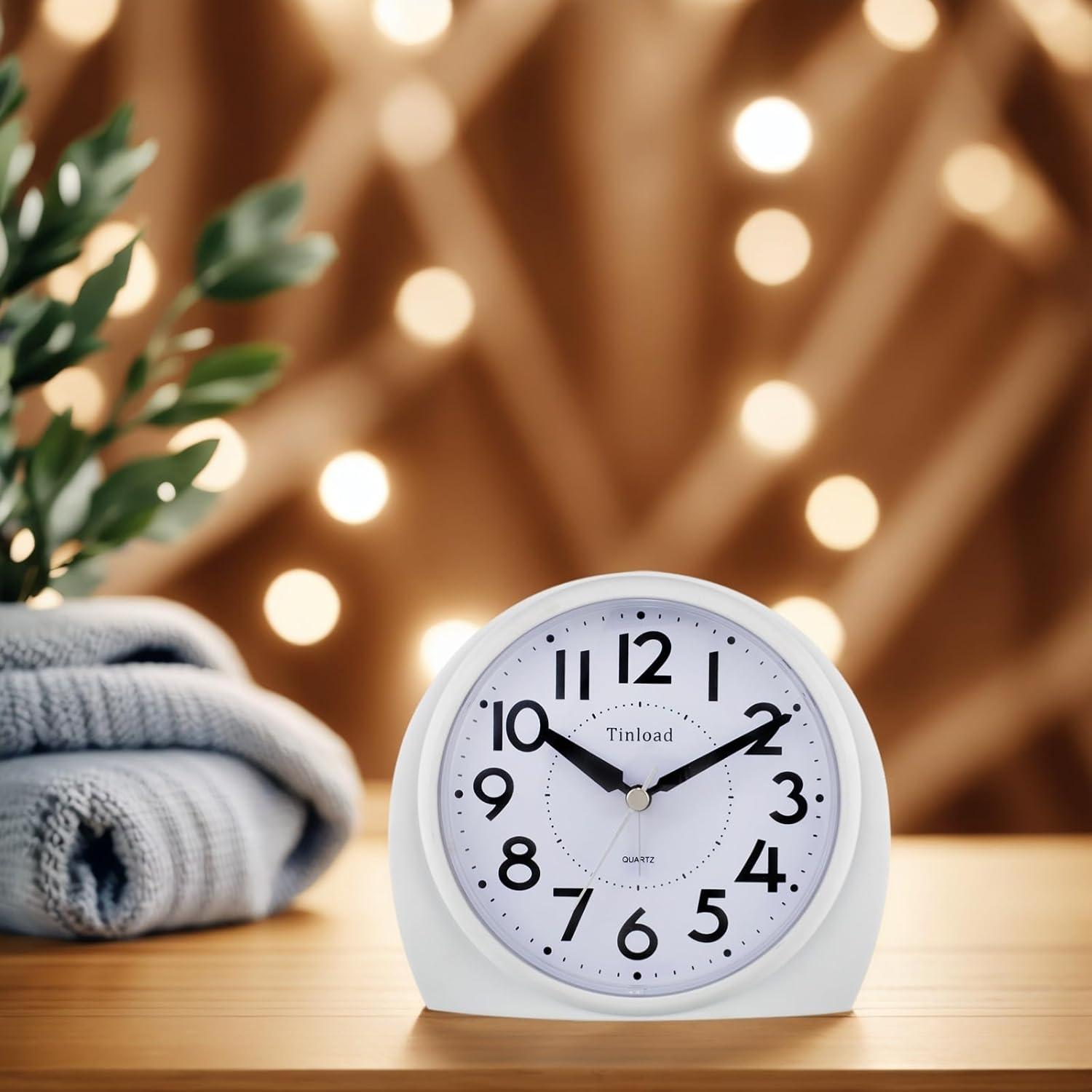 Reloj Despertador Analógico Tinload Grande Silencioso Blanco