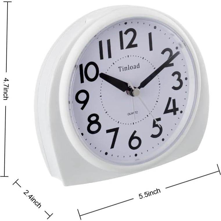 Reloj Despertador Analógico Tinload Grande Silencioso Blanco