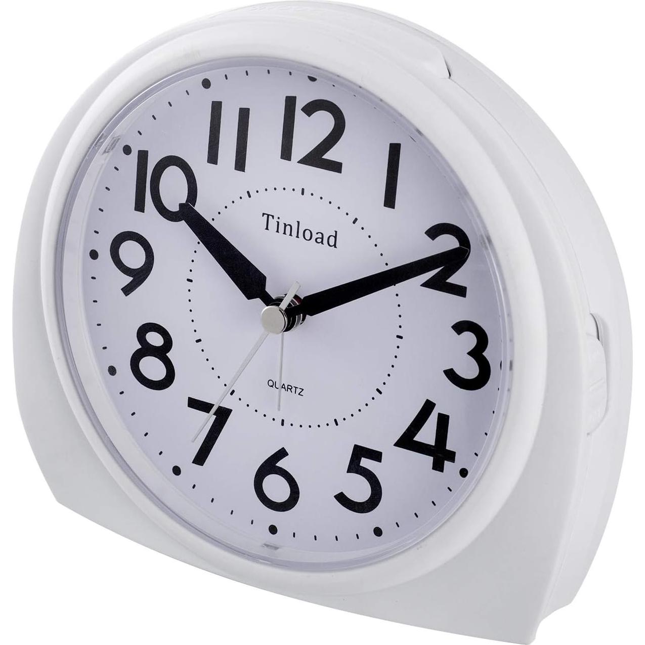 Reloj Despertador Analógico Tinload Grande Silencioso Blanco