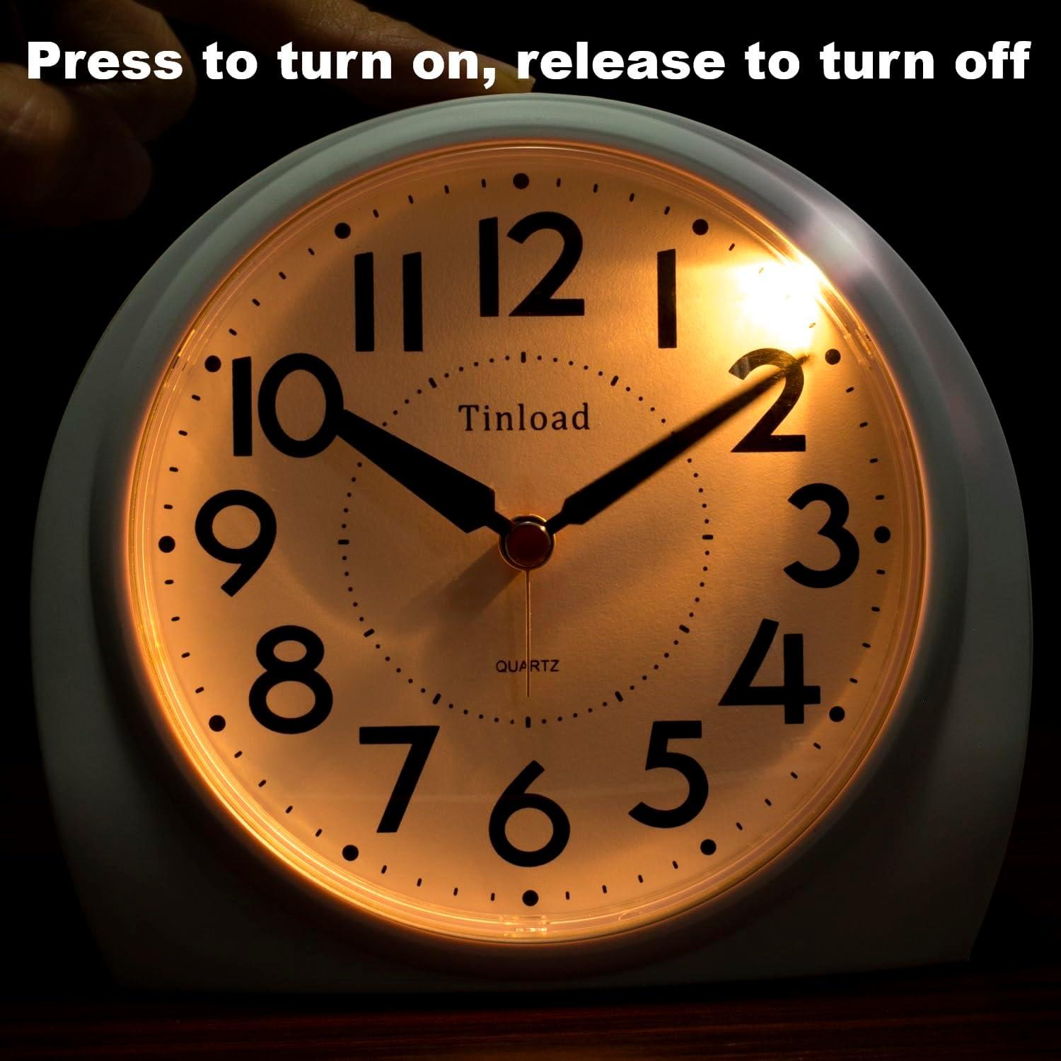 Reloj Despertador Analógico Tinload Grande Silencioso Blanco