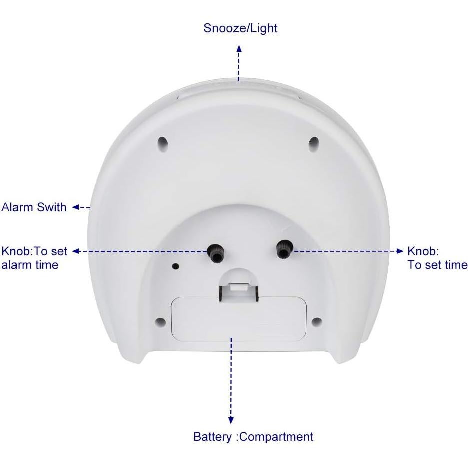 Reloj Despertador Analógico Tinload Grande Silencioso Blanco