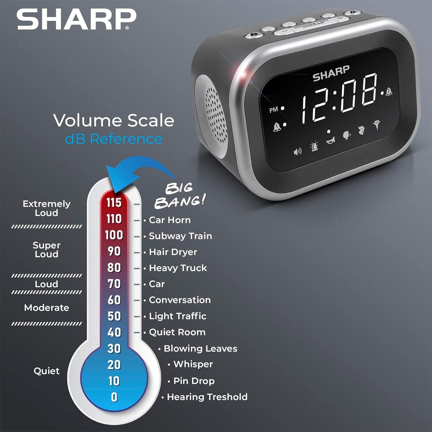 Reloj Despertador Ruidoso Sharp Big Bang 115dB Plata