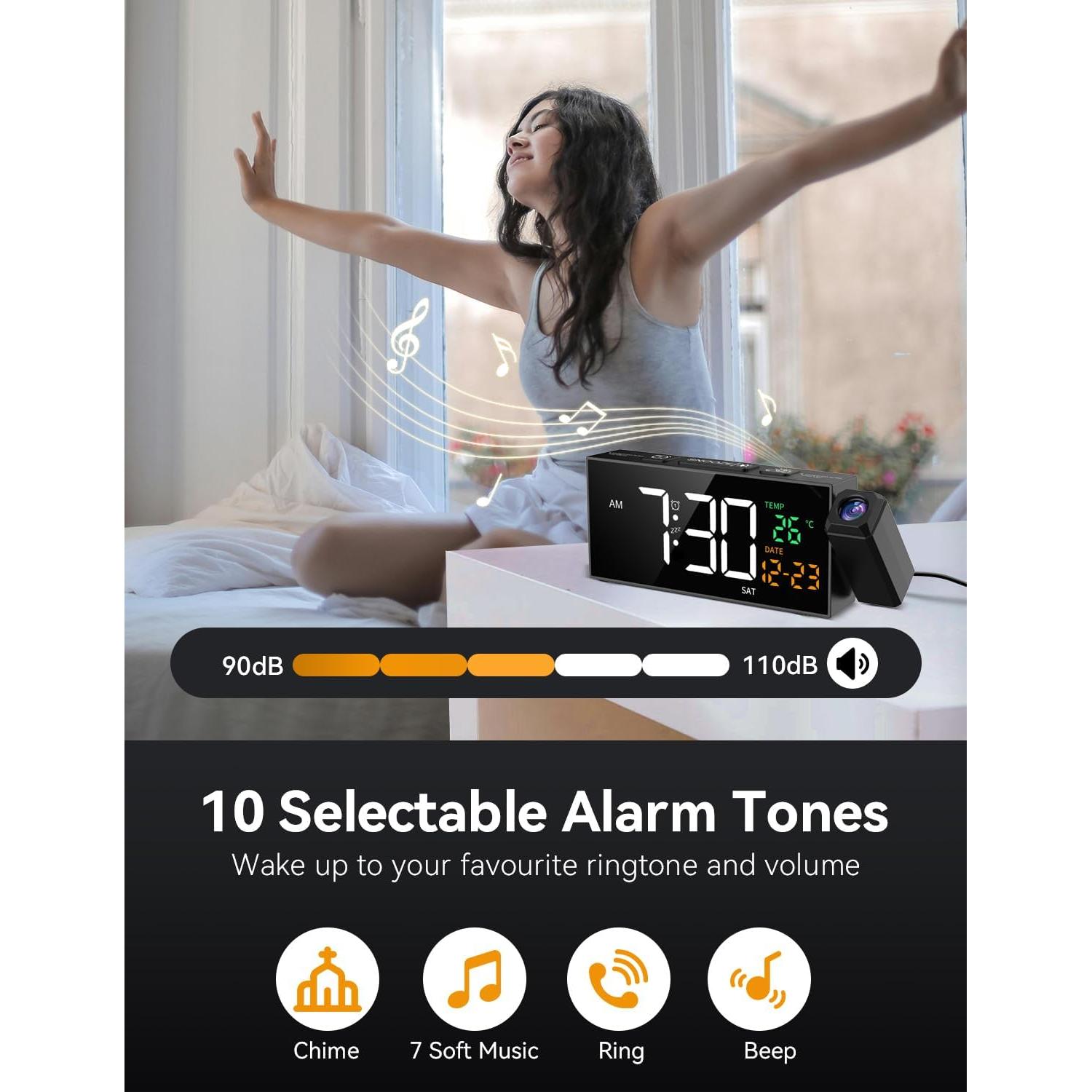 Reloj Despertador Proyector Netzu 6210PB Negro con Temperatura