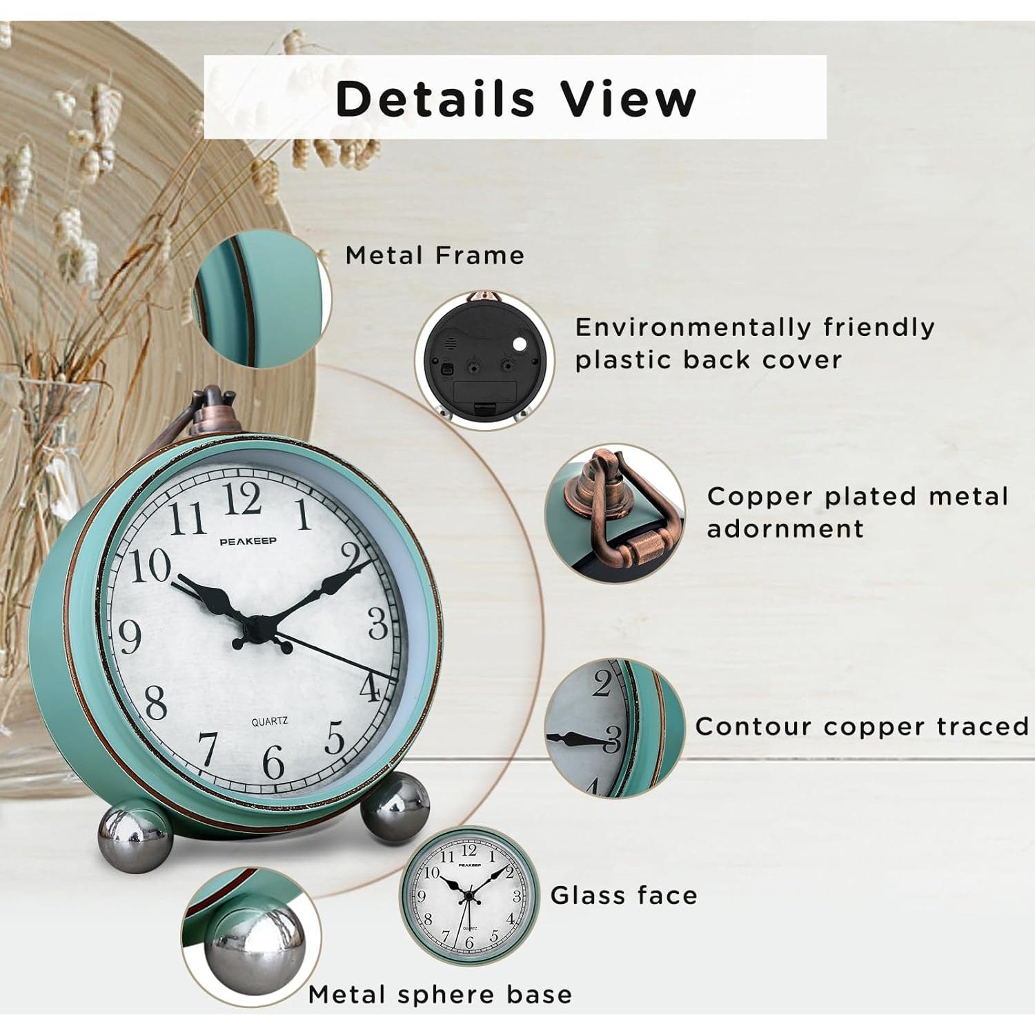 Reloj Despertador Analógico Peakeep 10 cm Retro Silencioso