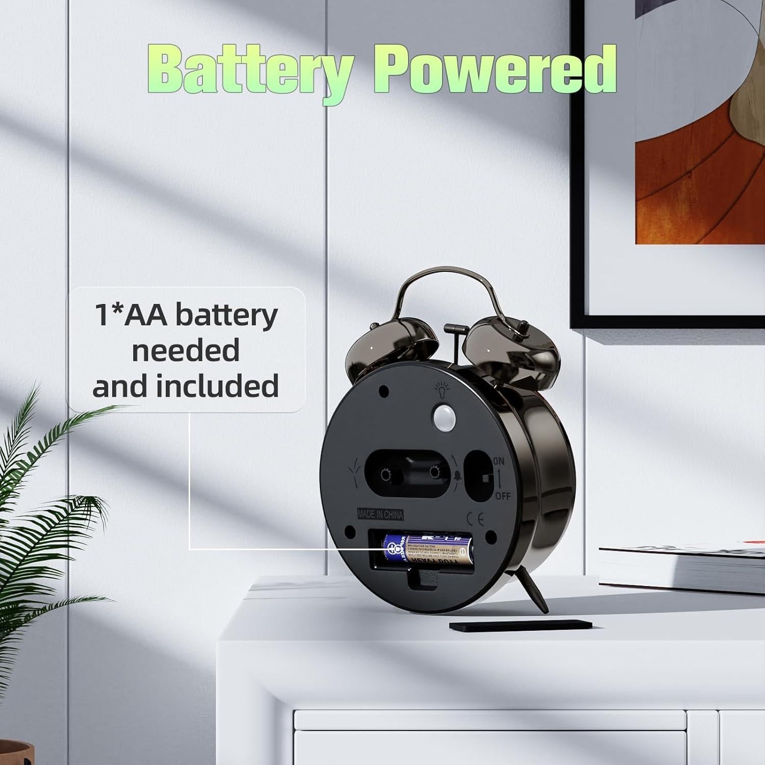 Reloj Despertador Ruidoso CHEREEKI Analógico Retro Negro