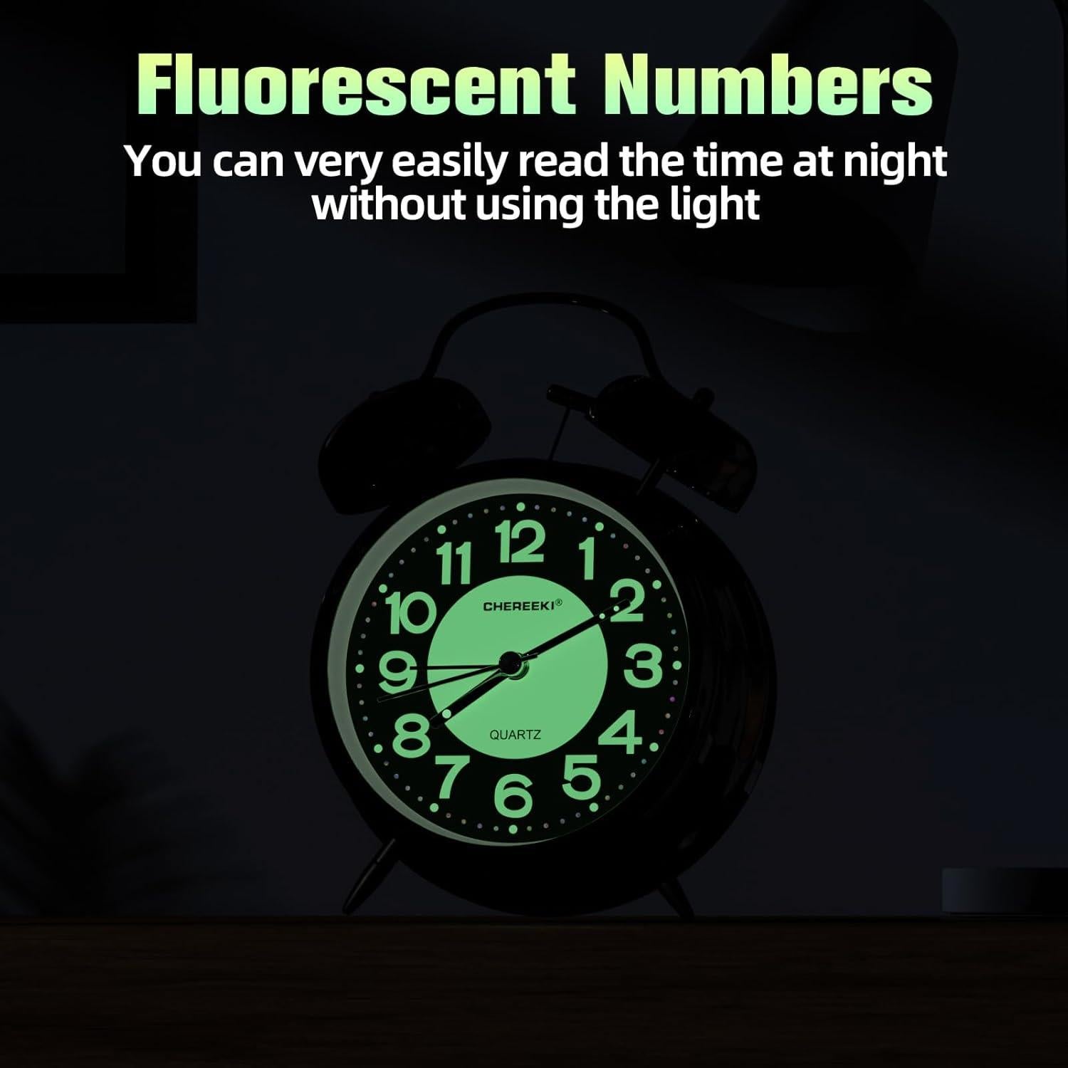 Reloj Despertador Ruidoso CHEREEKI Analógico Retro Negro