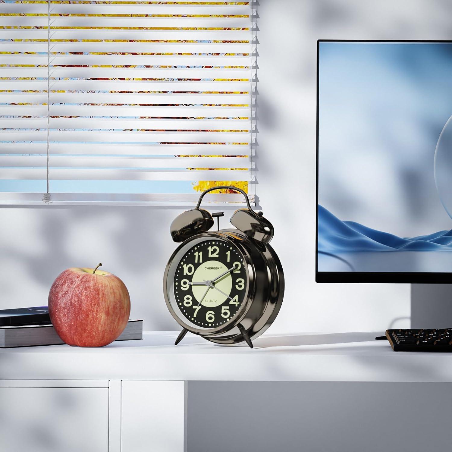 Reloj Despertador Ruidoso CHEREEKI Analógico Retro Negro