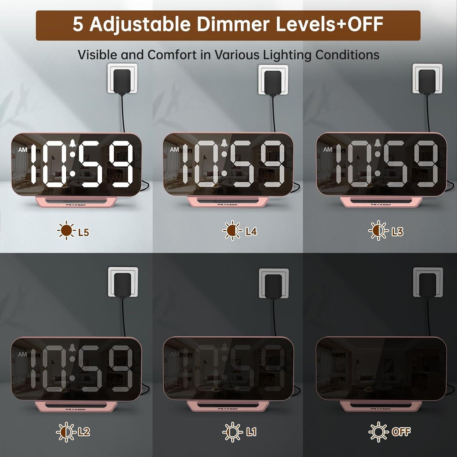 Reloj Digital Despertador Peakeep Oro Rosa LED 15x8.9cm