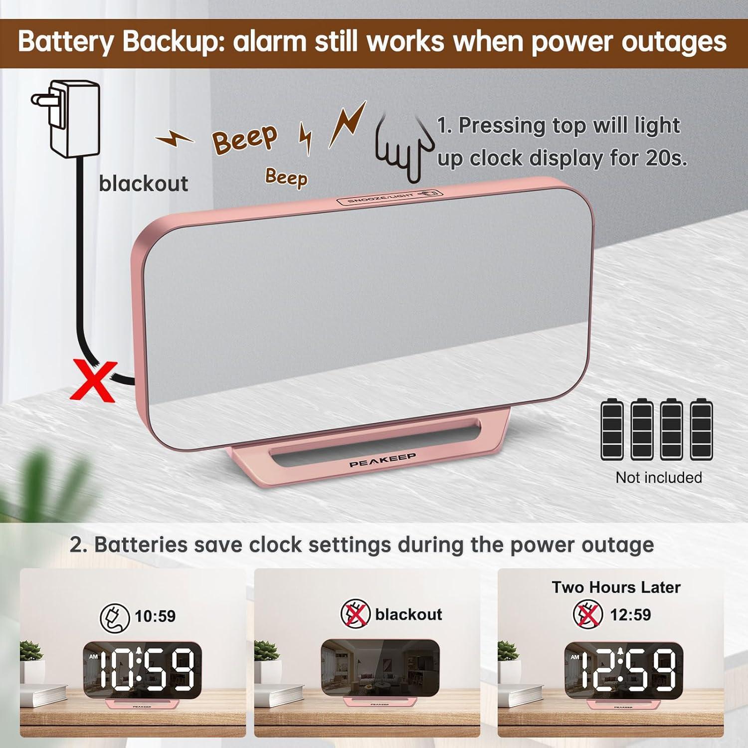 Reloj Digital Despertador Peakeep Oro Rosa LED 15x8.9cm