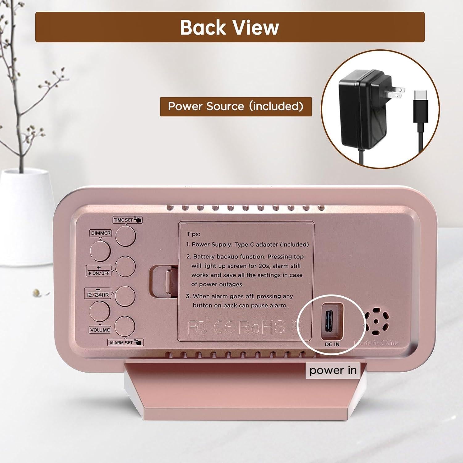 Reloj Digital Despertador Peakeep Oro Rosa LED 15x8.9cm