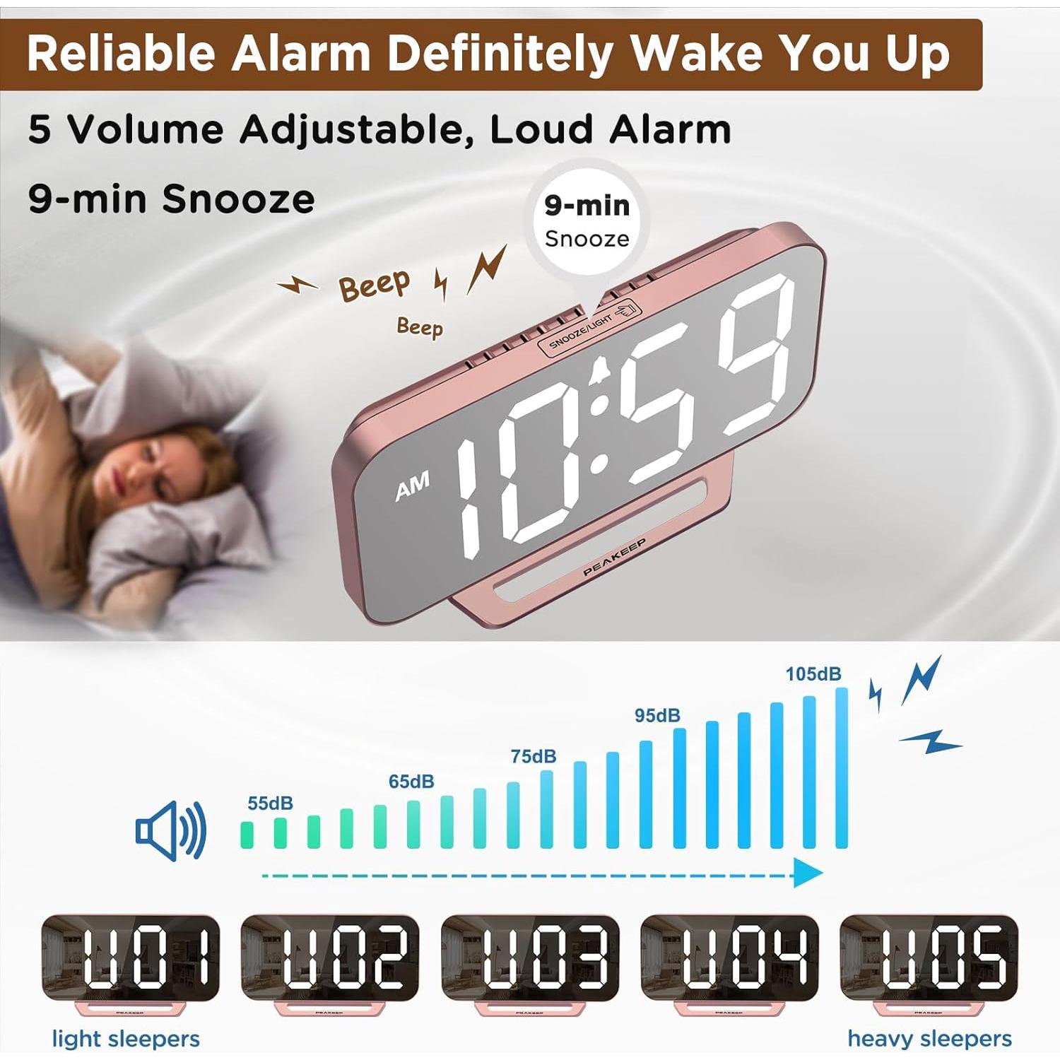 Reloj Digital Despertador Peakeep Oro Rosa LED 15x8.9cm