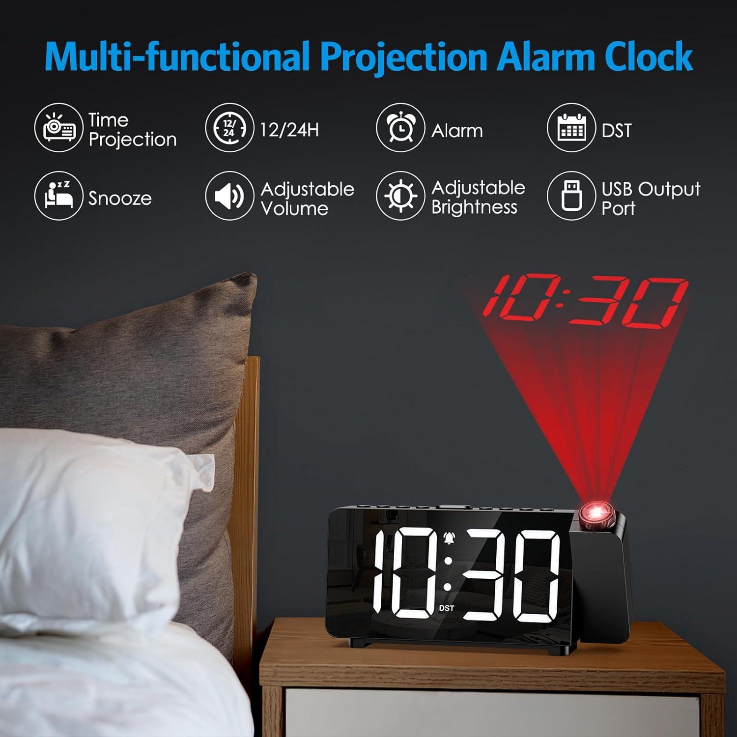 Reloj Despertador Proyector AMIR Digital con Brillo Ajustable