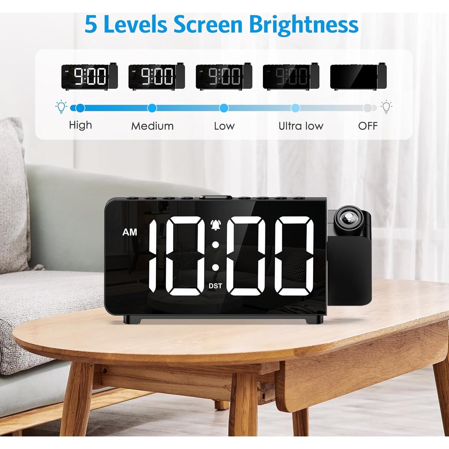 Reloj Despertador Proyector AMIR Digital con Brillo Ajustable