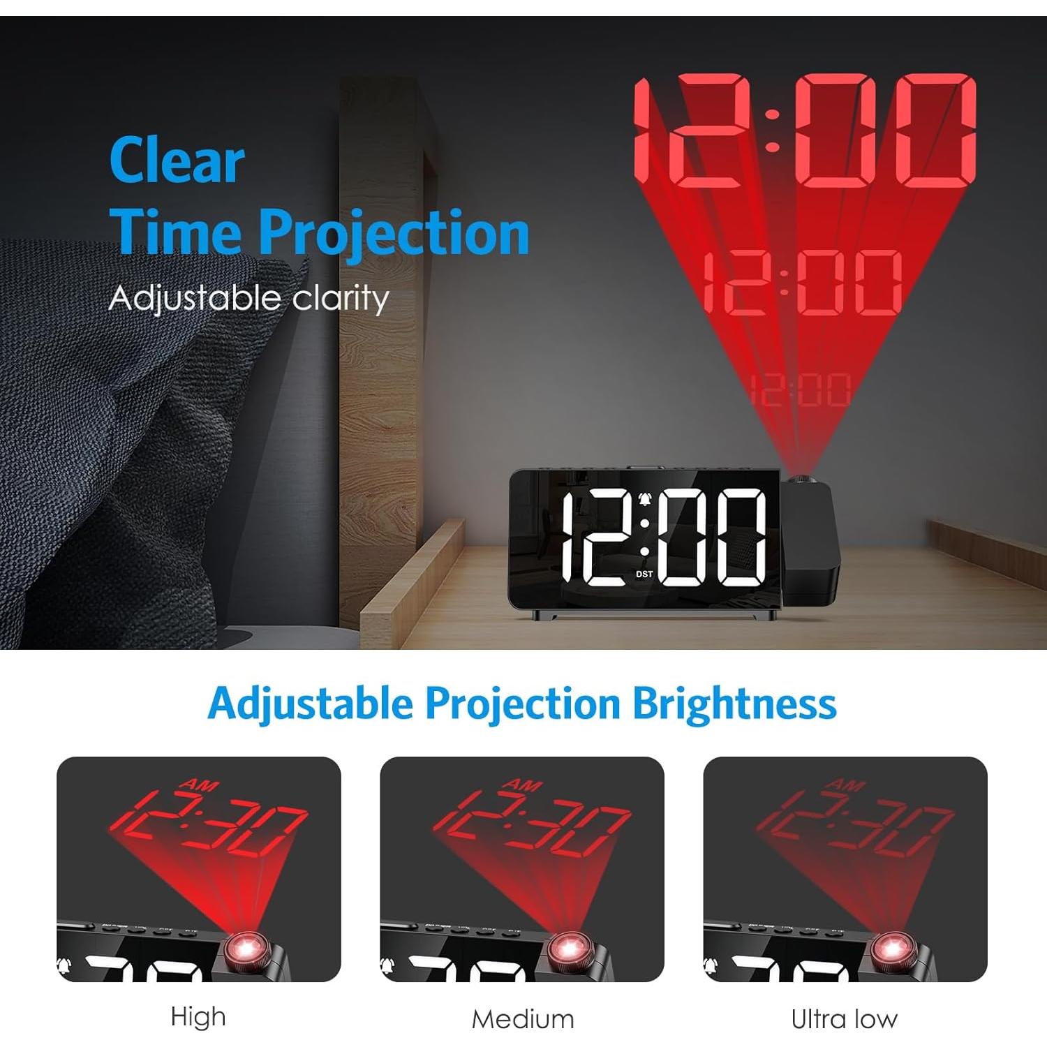 Reloj Despertador Proyector AMIR Digital con Brillo Ajustable