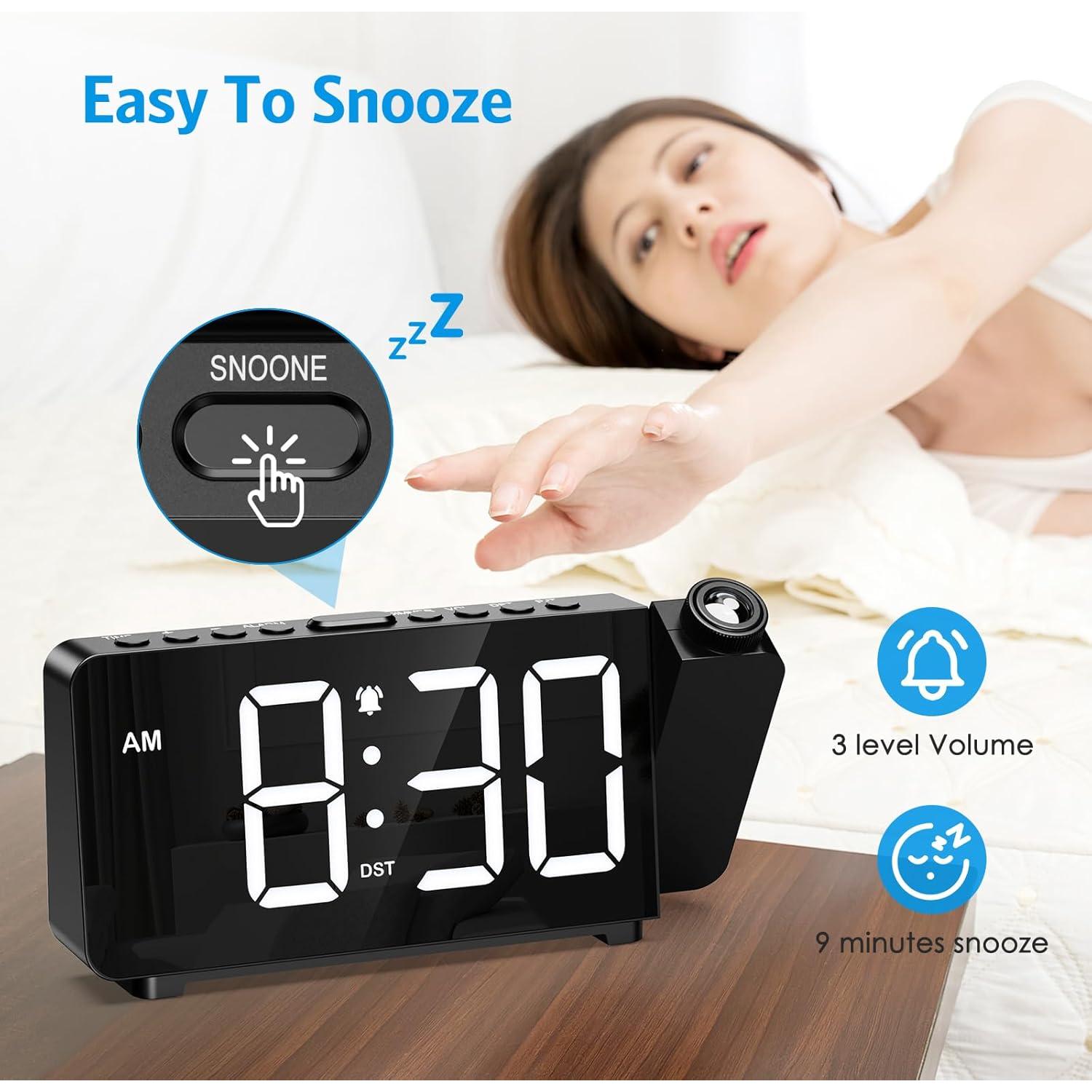 Reloj Despertador Proyector AMIR Digital con Brillo Ajustable