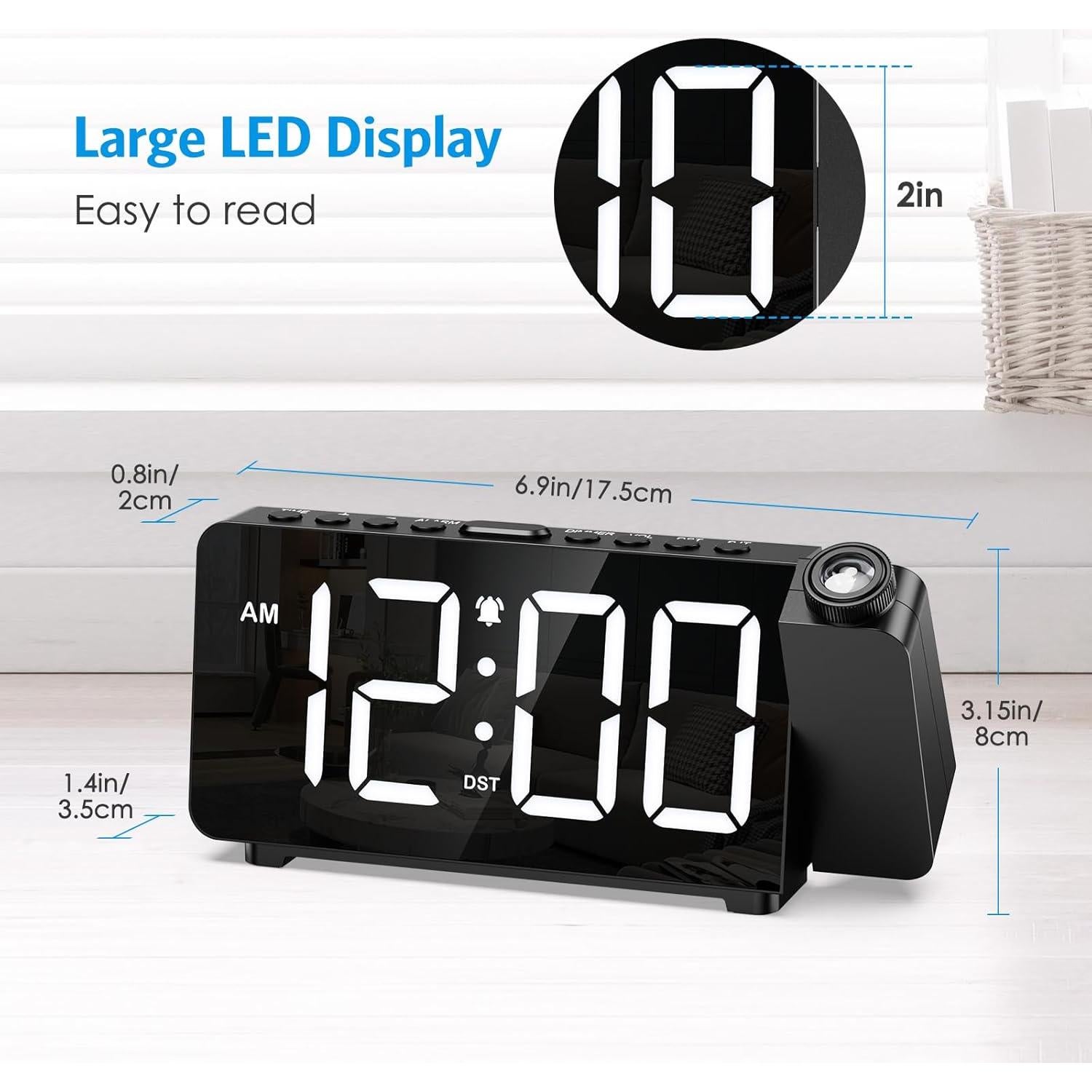 Reloj Despertador Proyector AMIR Digital con Brillo Ajustable