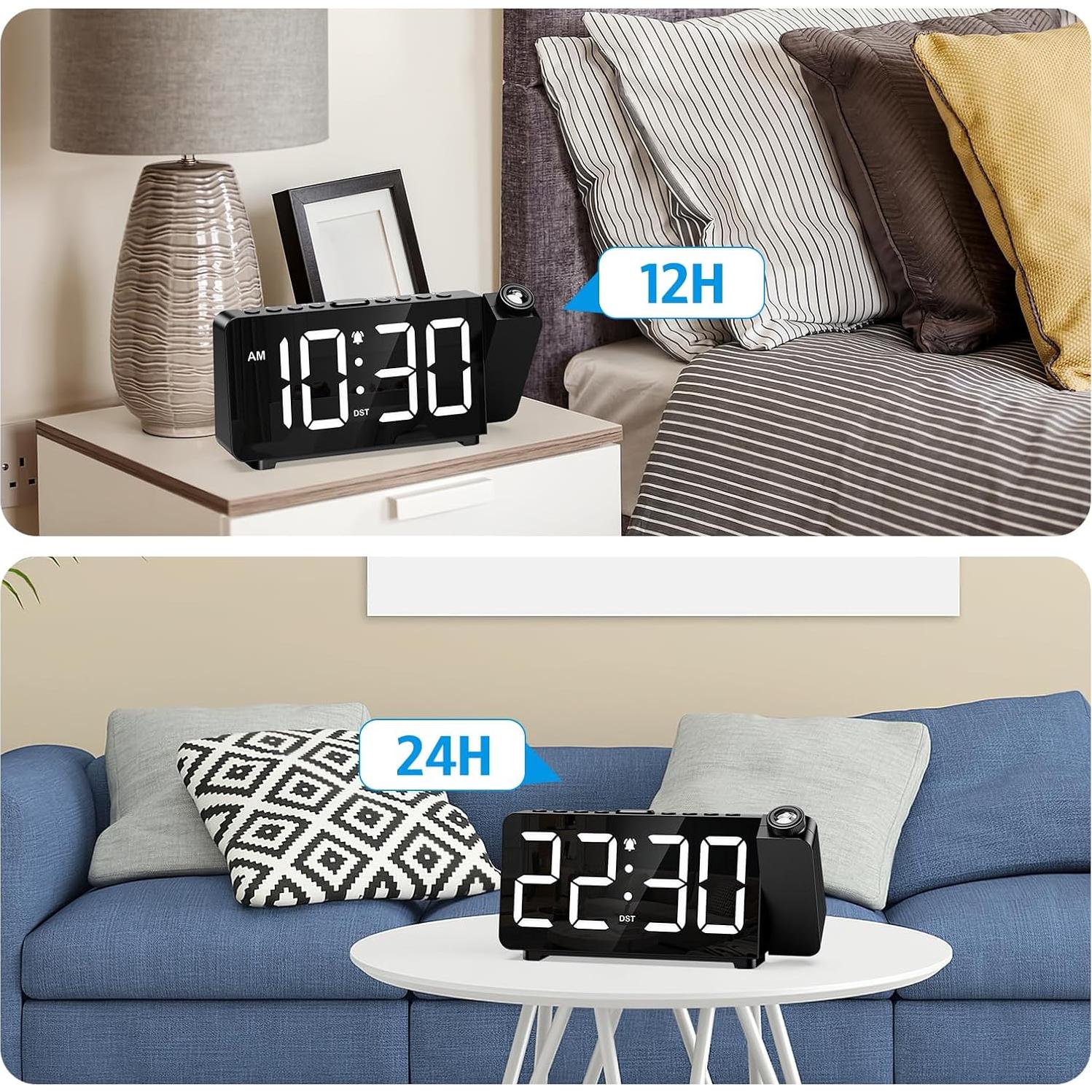 Reloj Despertador Proyector AMIR Digital con Brillo Ajustable