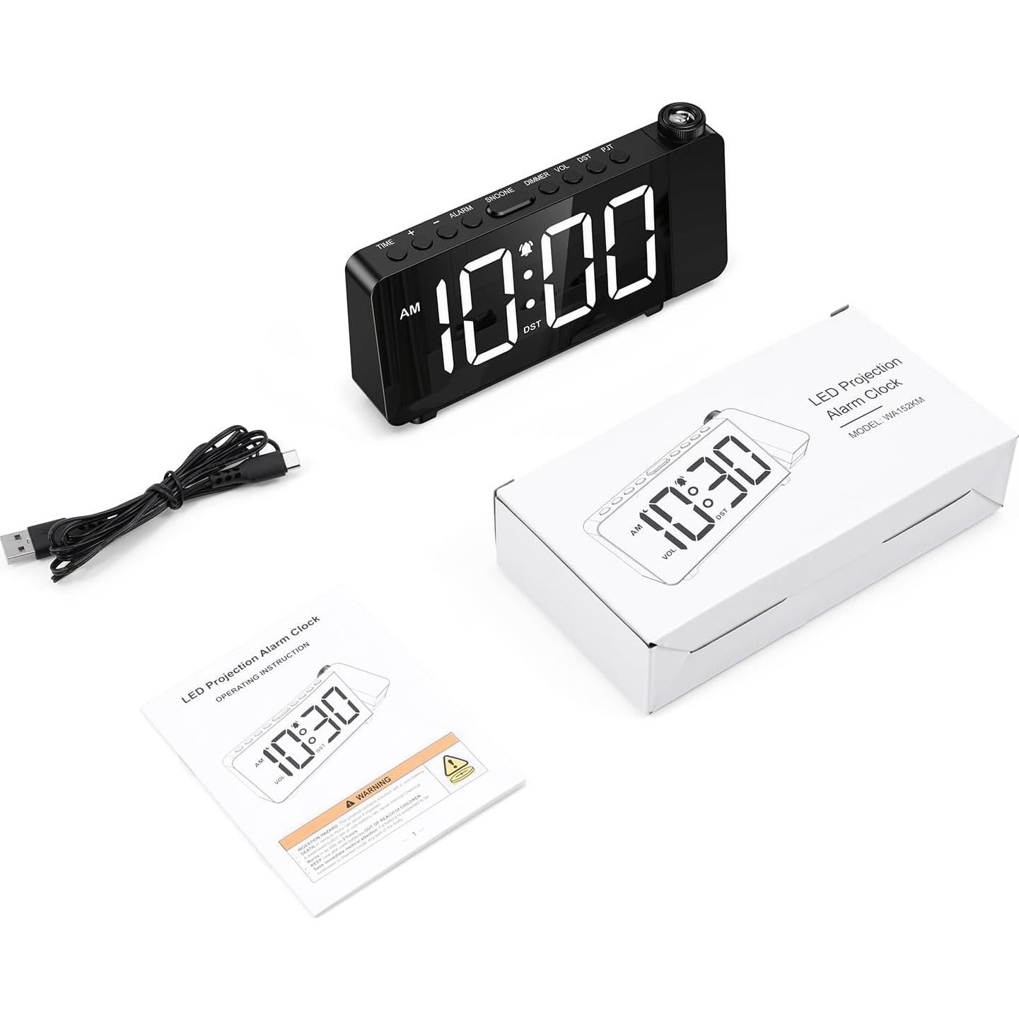 Reloj Despertador Proyector AMIR Digital con Brillo Ajustable