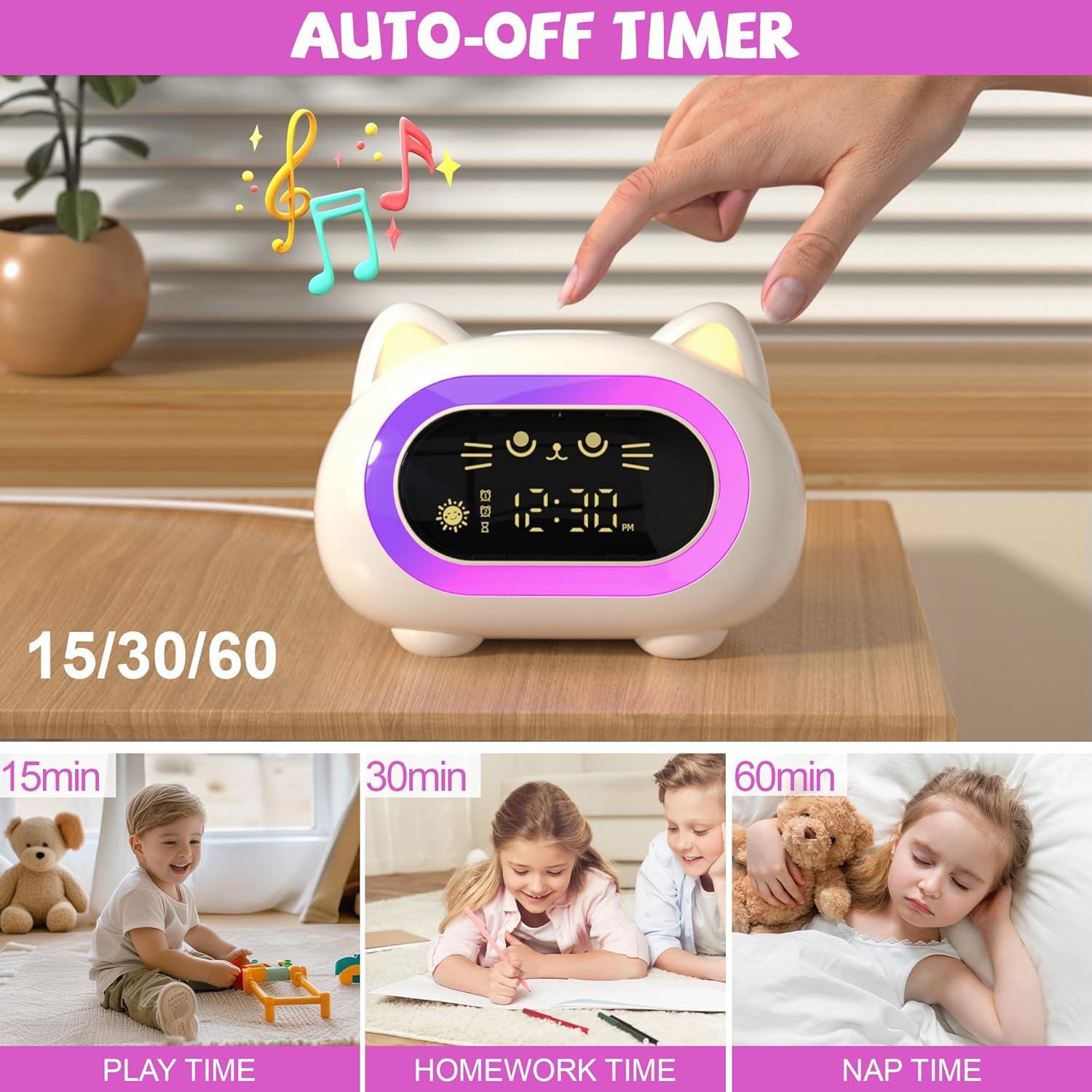 Reloj Despertador Infantil Honesorn Gato Blanco Crema