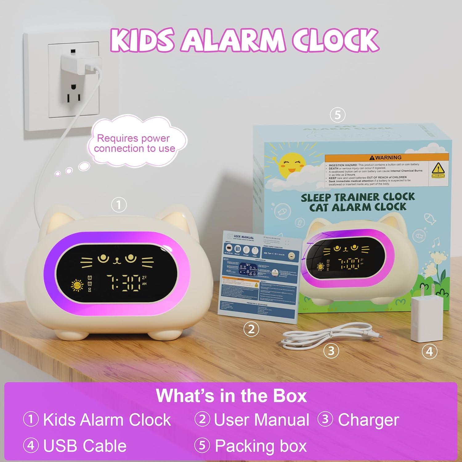 Reloj Despertador Infantil Honesorn Gato Blanco Crema