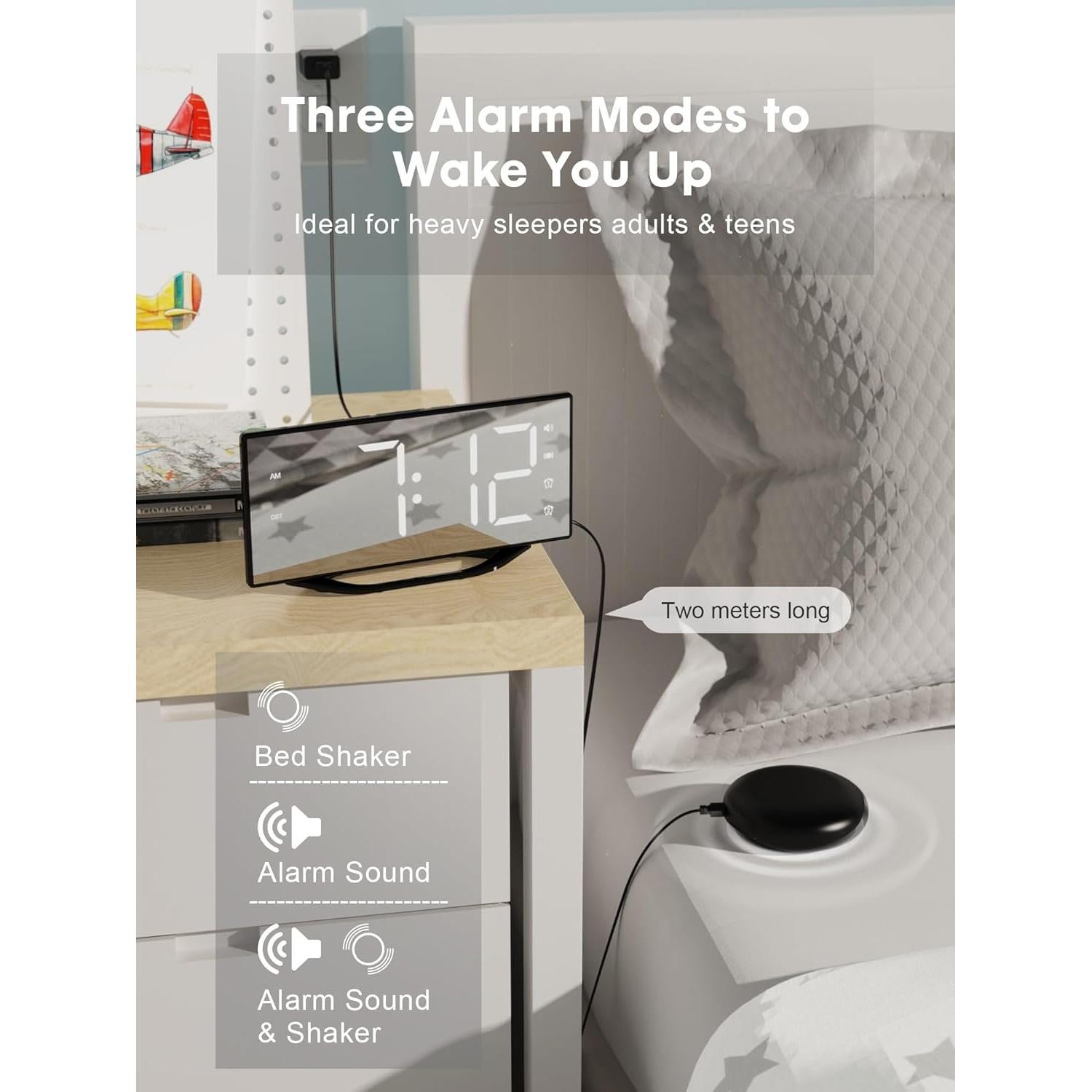 Reloj Despertador Dual OnLyee con Vibración y Cargador USB