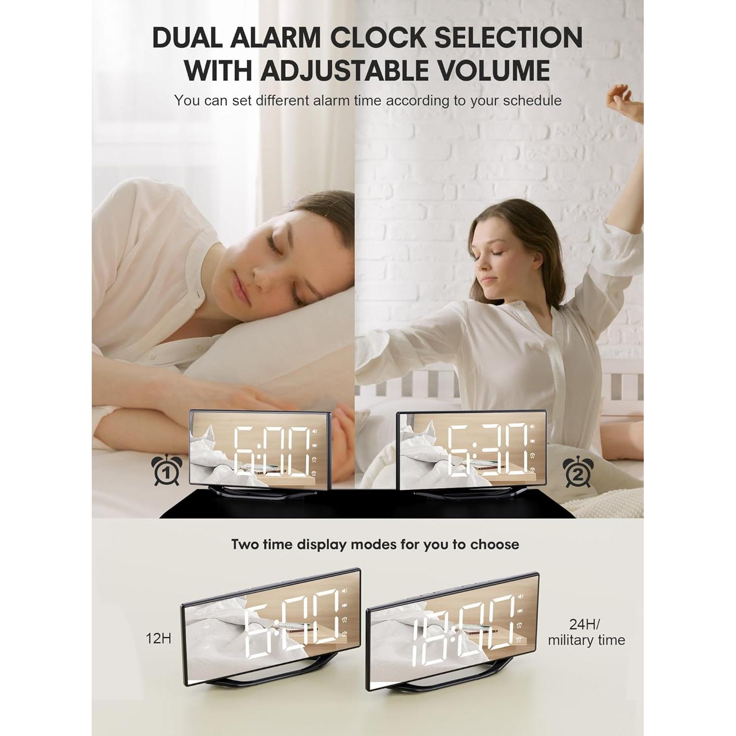 Reloj Despertador Dual OnLyee con Vibración y Cargador USB
