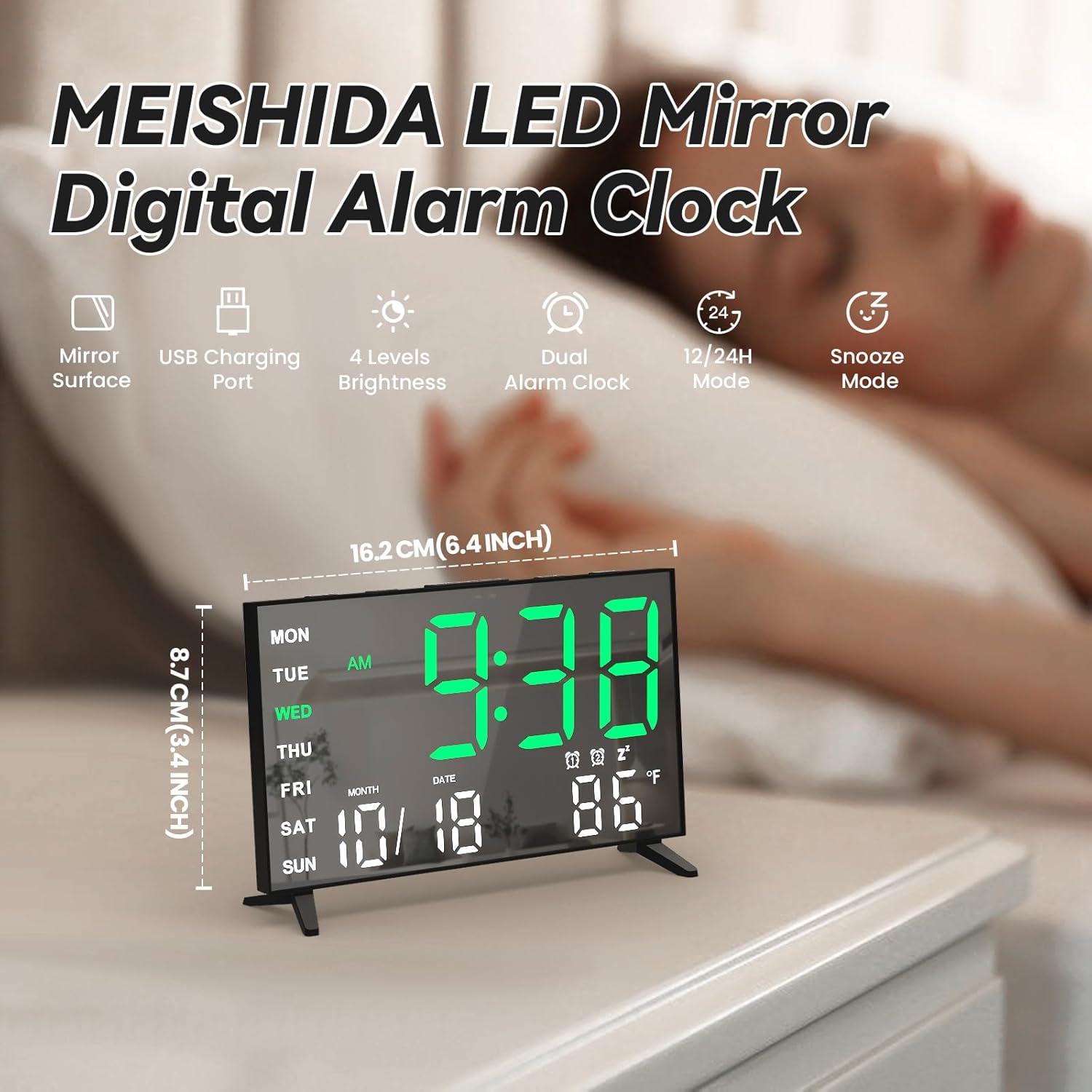 Reloj Despertador Digital MEISHIDA LED Negro con USB