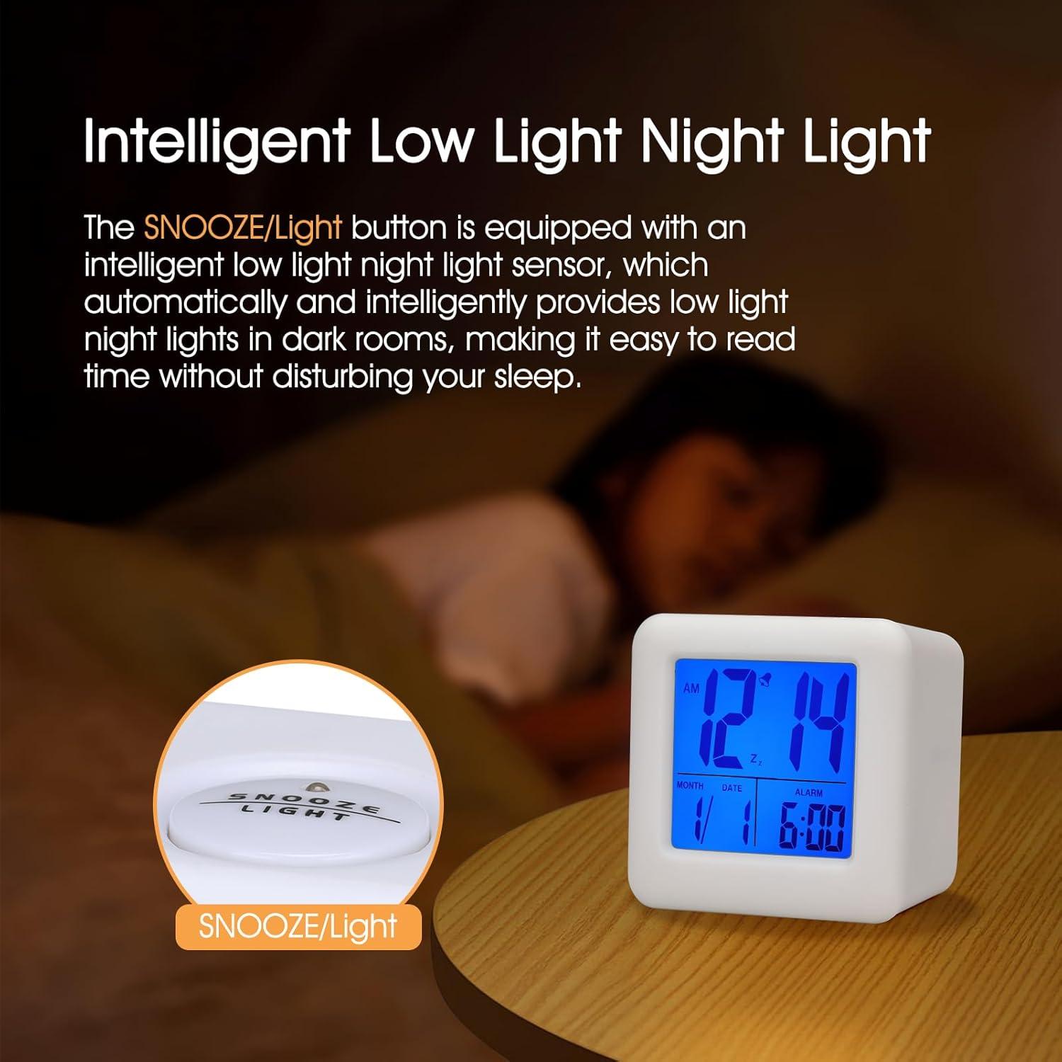 Reloj Despertador Digital MOOFAN Blanco con Luz Nocturna