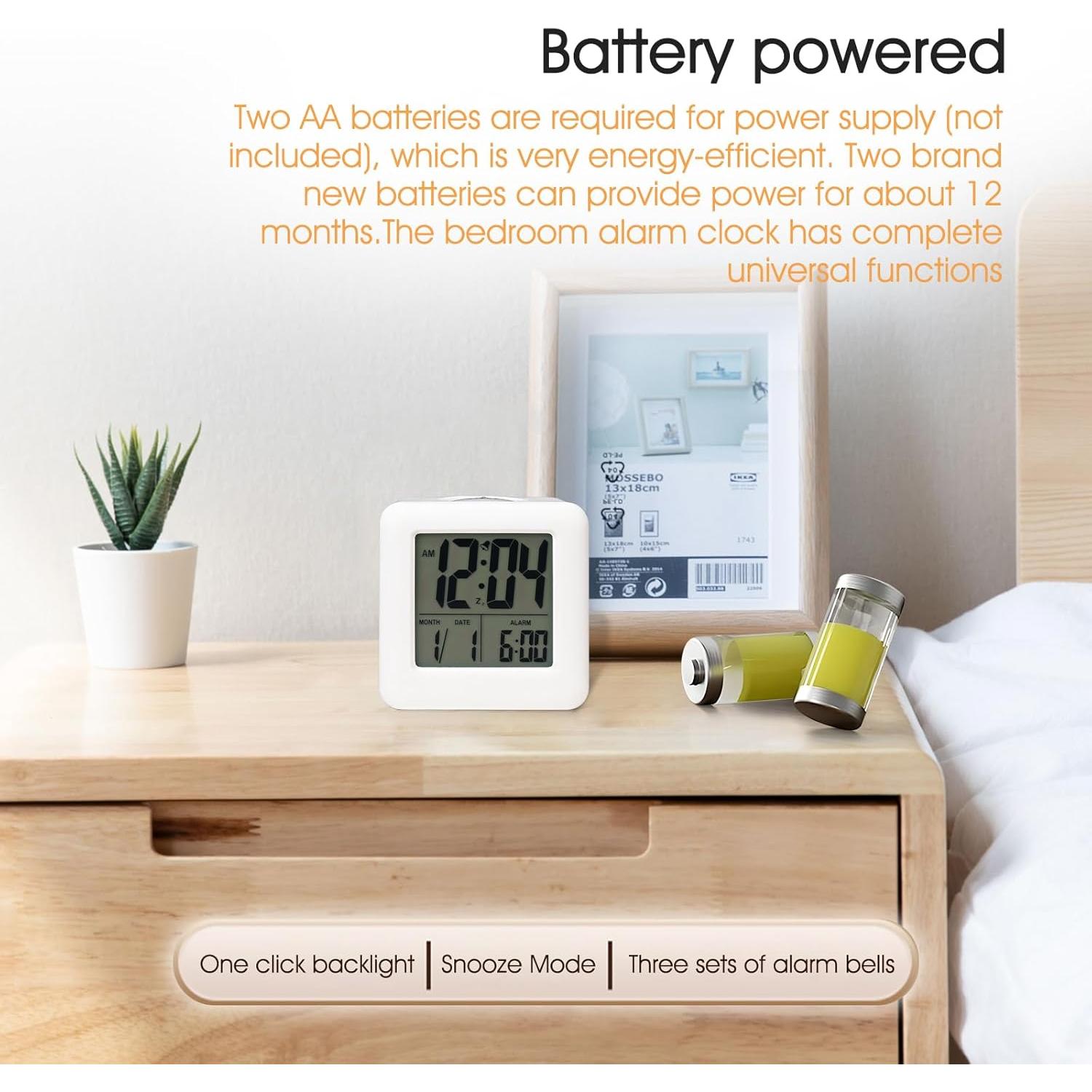 Reloj Despertador Digital MOOFAN Blanco con Luz Nocturna