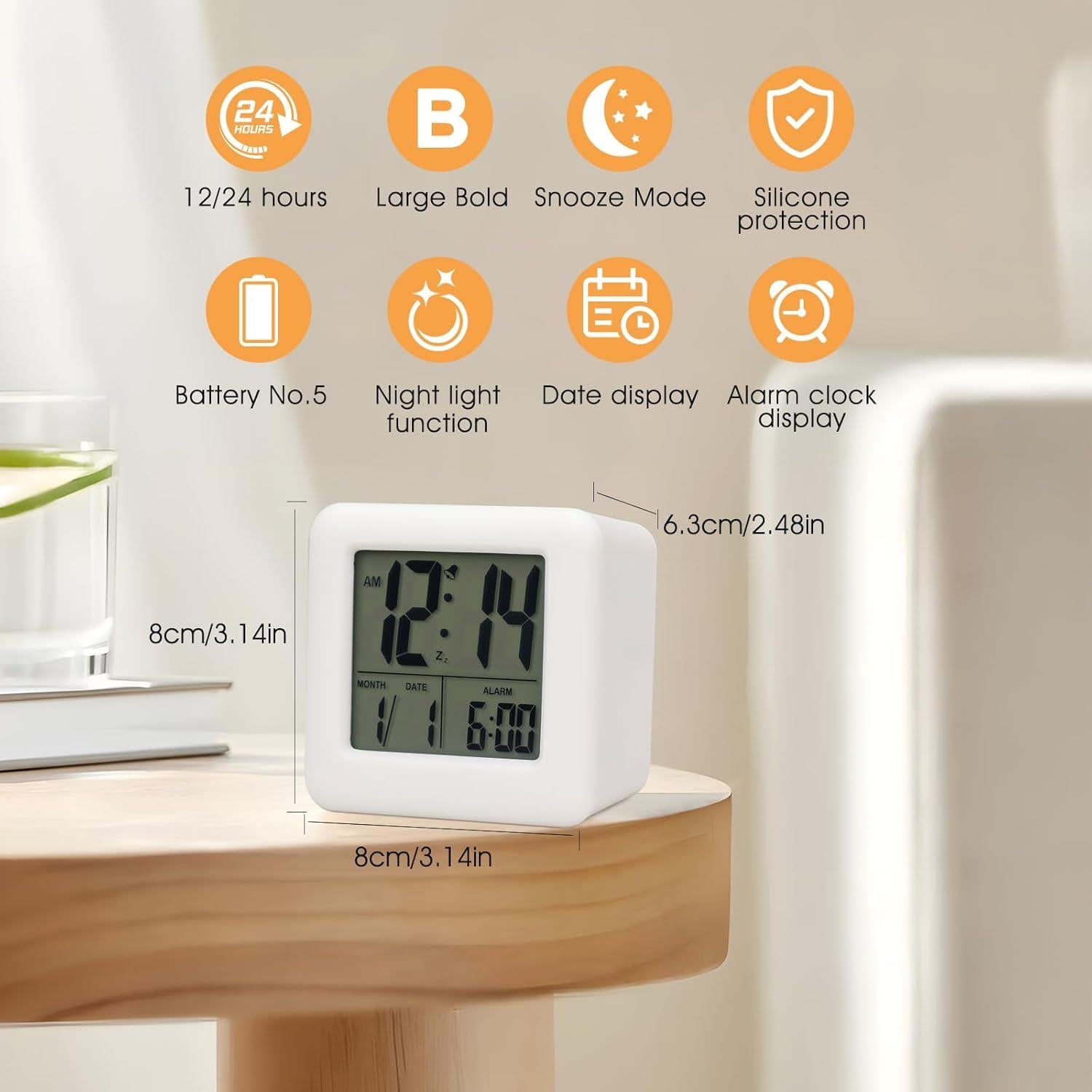 Reloj Despertador Digital MOOFAN Blanco con Luz Nocturna