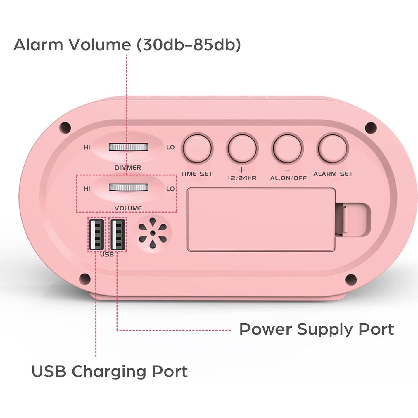 Reloj Despertador Digital REACHER Rosa LED USB 14.2 cm