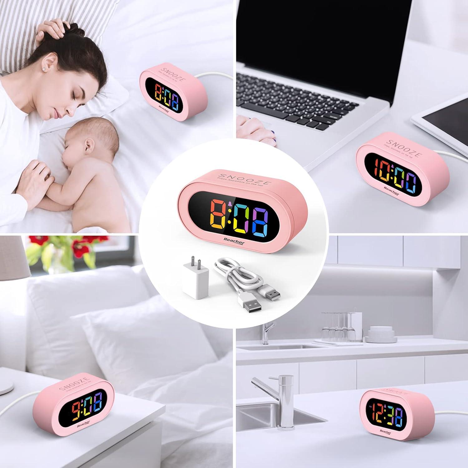Reloj Despertador Digital REACHER Rosa LED USB 14.2 cm