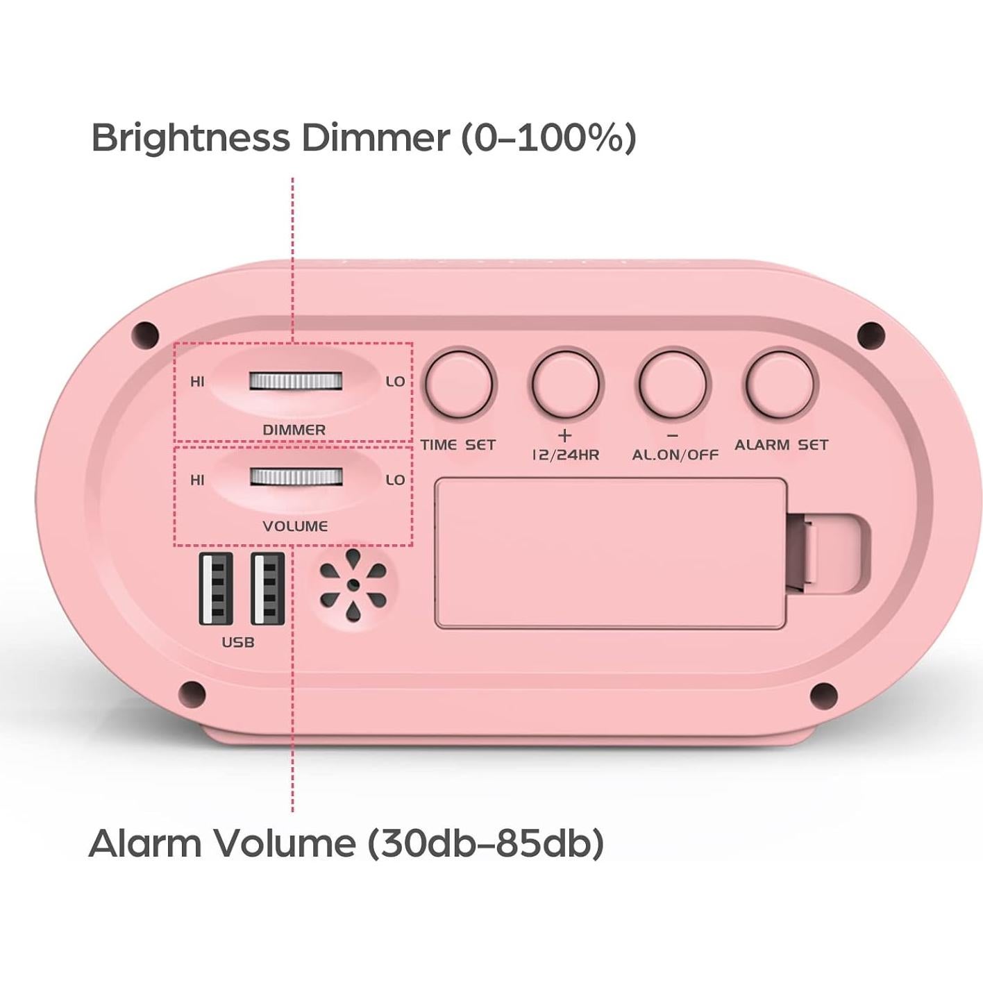 Reloj Despertador Digital REACHER Rosa LED USB 14.2 cm