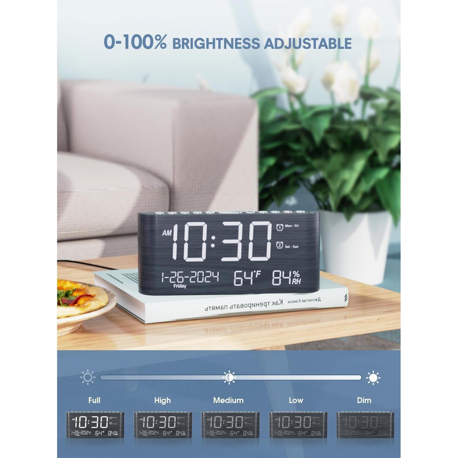 Reloj Despertador Digital de Madera PPLEE con Cargador USB