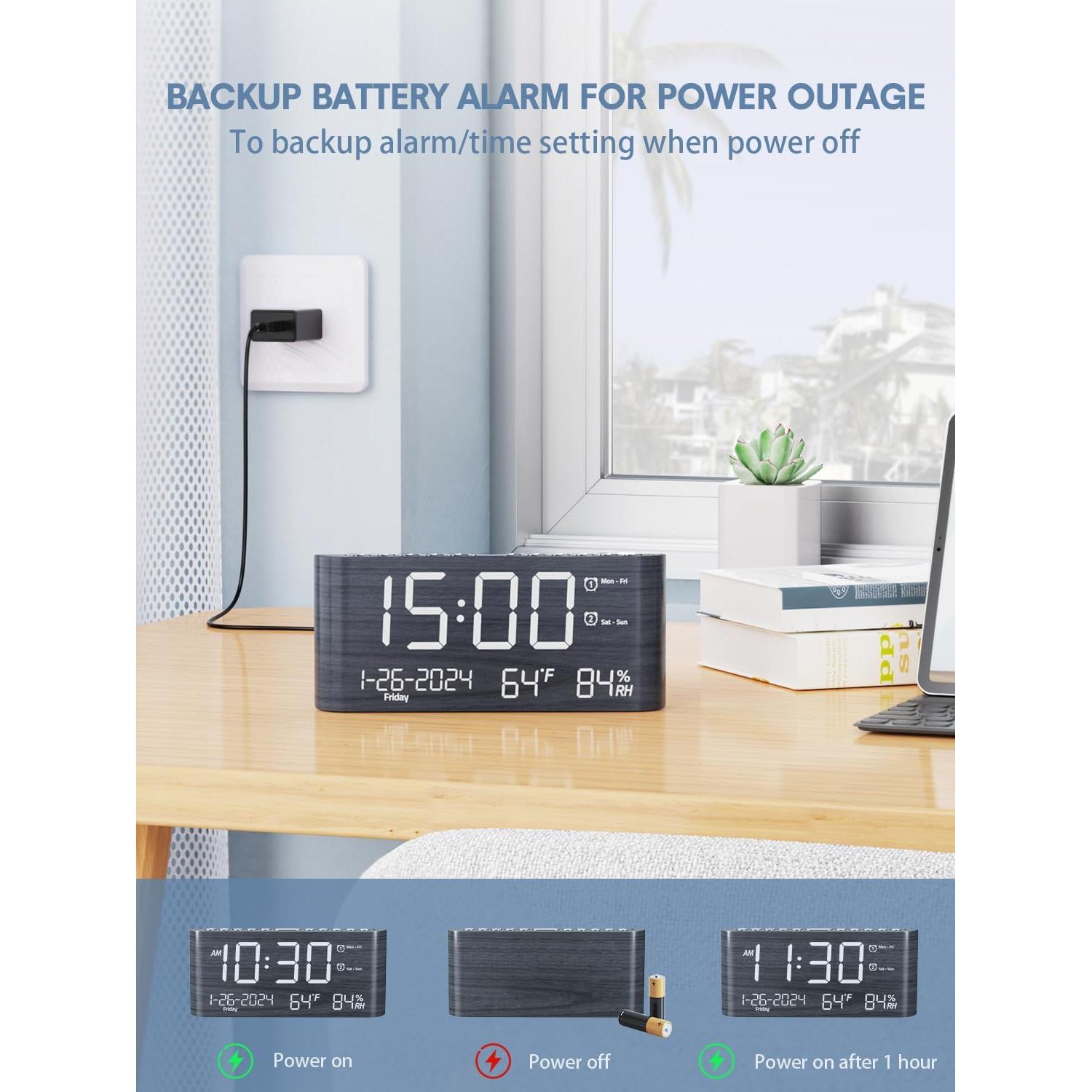 Reloj Despertador Digital de Madera PPLEE con Cargador USB