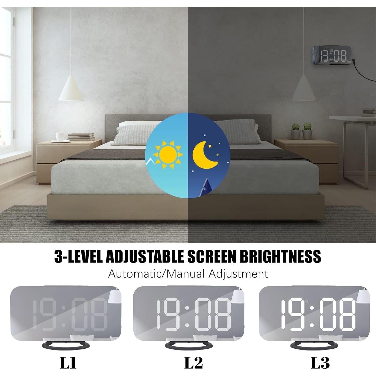 Reloj Despertador Digital WulaWindy Negro con Cargador USB