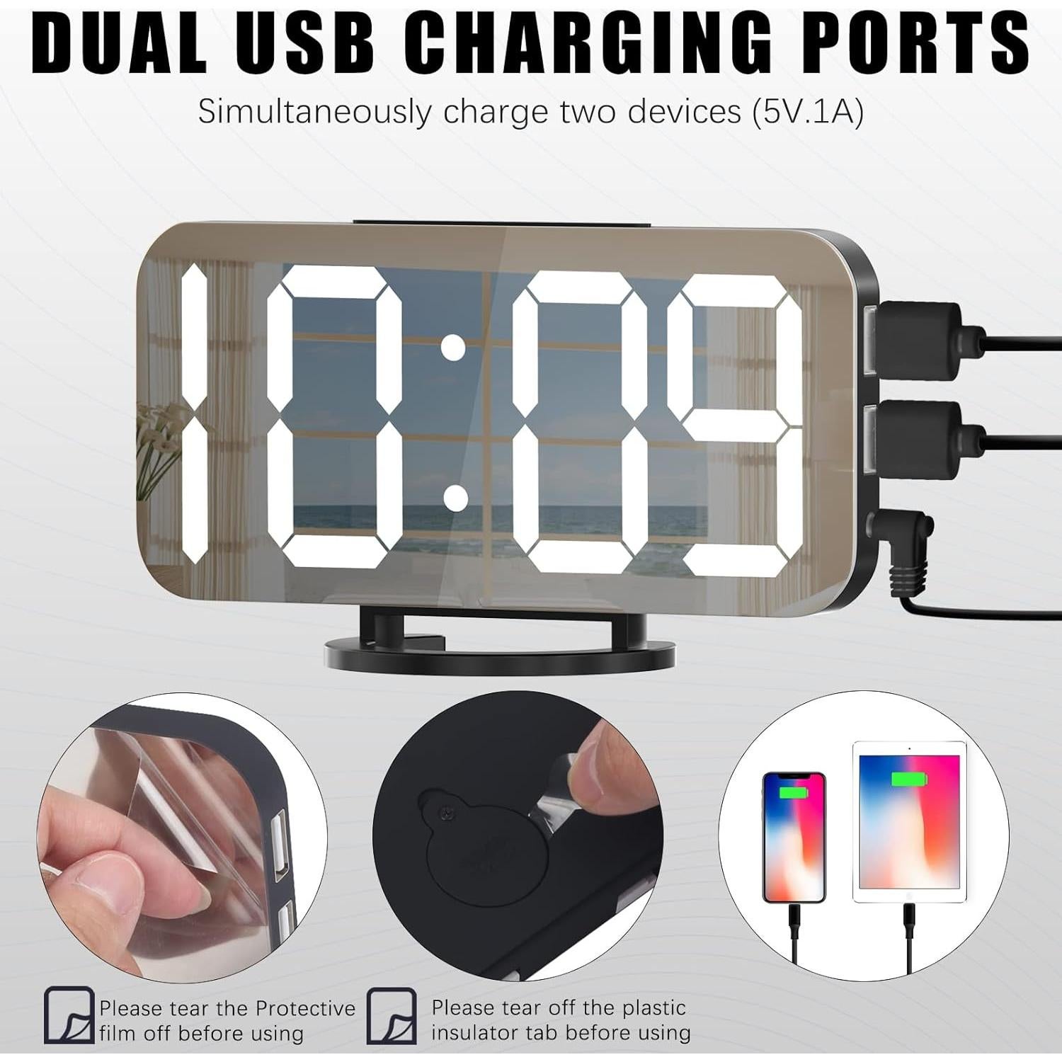 Reloj Despertador Digital WulaWindy Negro con Cargador USB