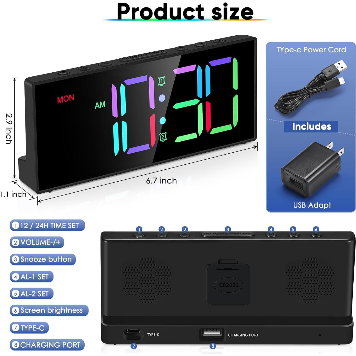 Reloj Despertador Digital Tetino RGB con Doble Alarma